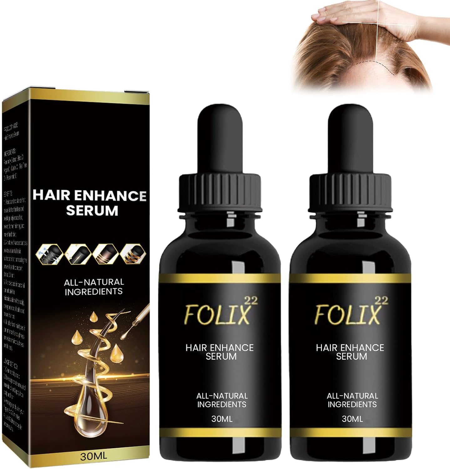 Folix22 Hair Growth Formula, Folix 22 Hair Growth Serum, Hair Growth Formula, Hair Loss Treatments, Hair Regrowth Treatment for Thicker Longer Fuller Hair (2pcs)