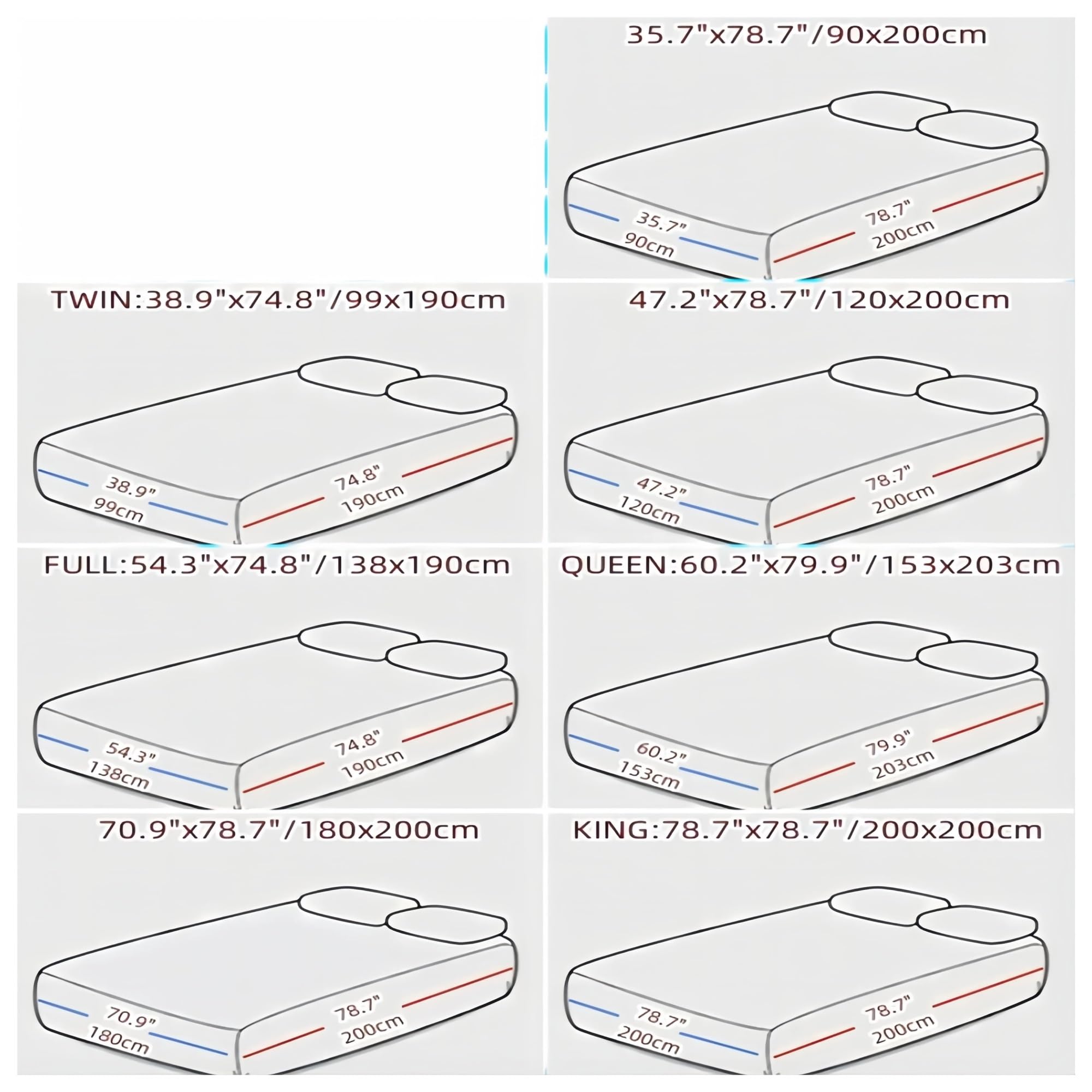 Sobrecolchón Acolchado de Microfibra Sábana Ajustable Impermeable for Cama sólida, cubrecolchones Ajustables, 4 Esquinas con Banda elástica(1,53x203cm)