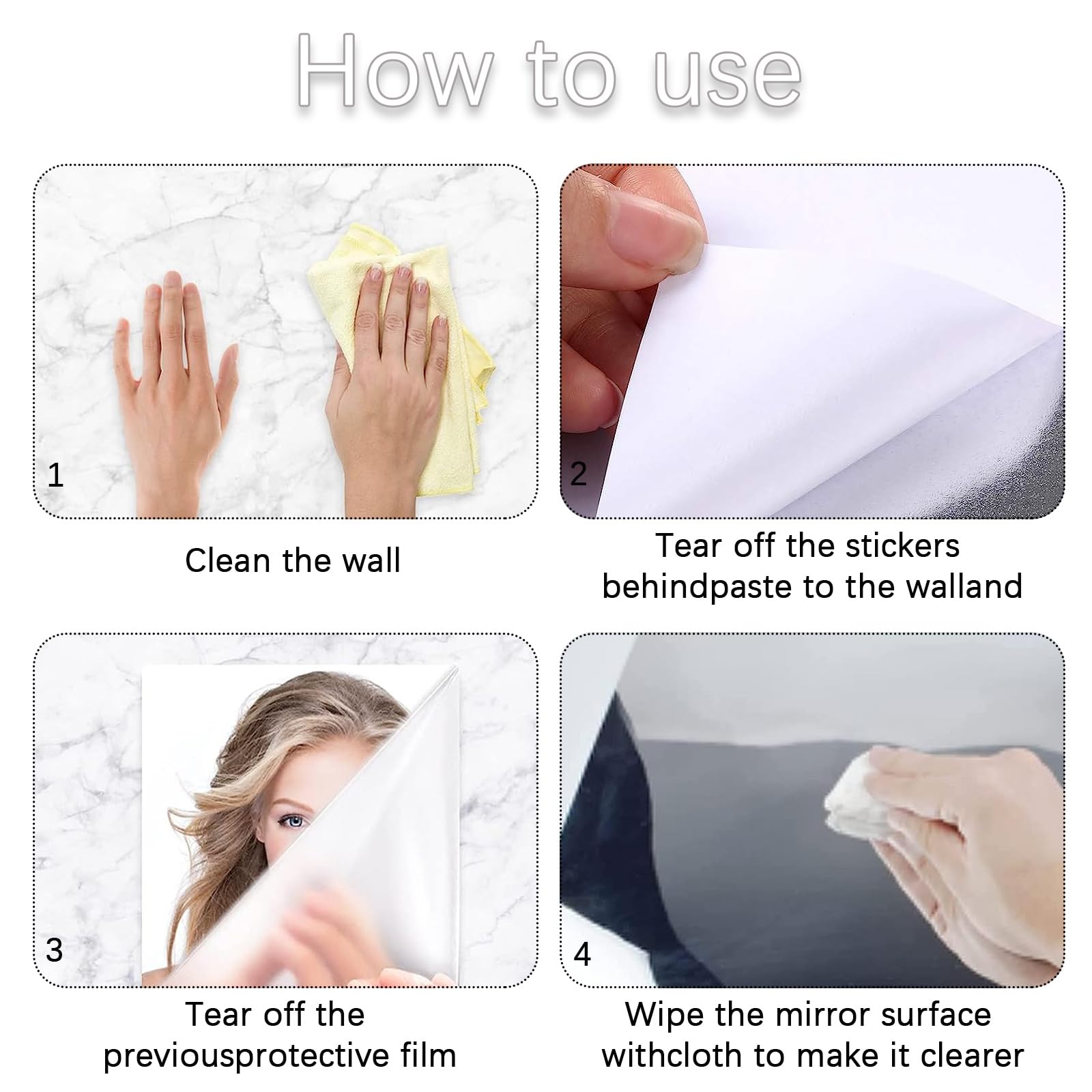 Autocollants muraux à miroir flexibles, non en verre, pour revêtement mural de cuisine et salle de bain, 16 pièces de 9 pouces