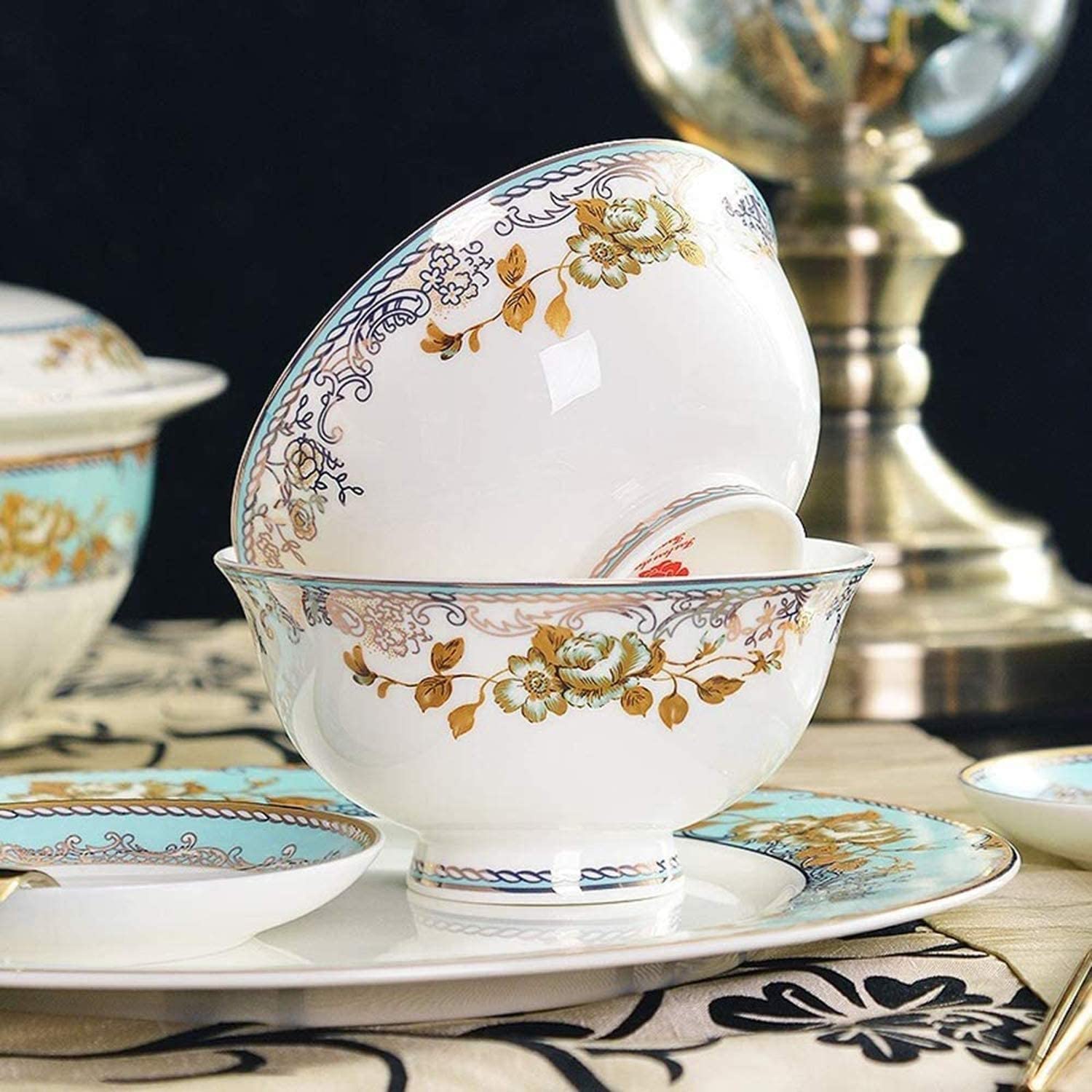 60-częściowy zestaw naczyń kuchennych, nordycki ceramiczny zestaw porcelanowych zastawy stołowej – miski talerze, naczynia, miski, serwis dla 12 osób, rozmiar