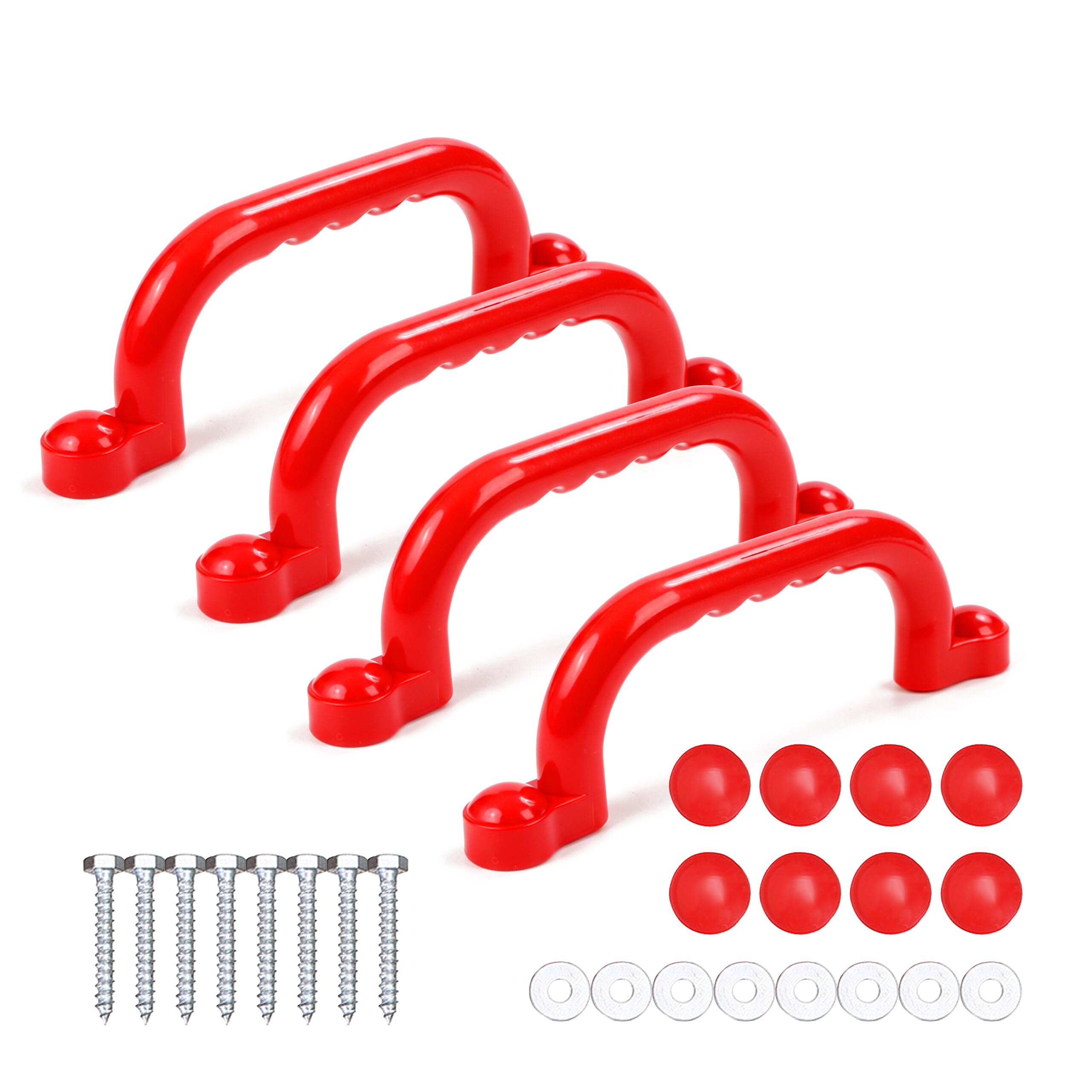 Relaxdays Climbing Frame Handles, Pack of 4, Recessed Grips, Up to 100 kg, Red, 24 x 3 x 7 cm