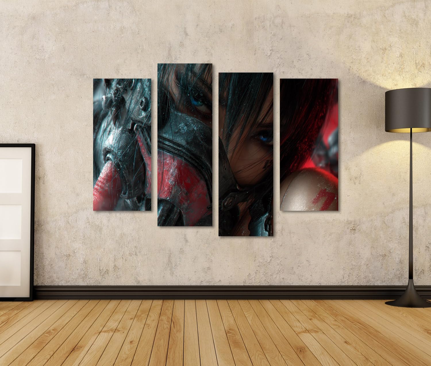 islandburner Quadro su tela Futuristico Cyberpunk Ritratto Murale per il soggiorno per gli appassionati di fantascienza - 4 pezzi