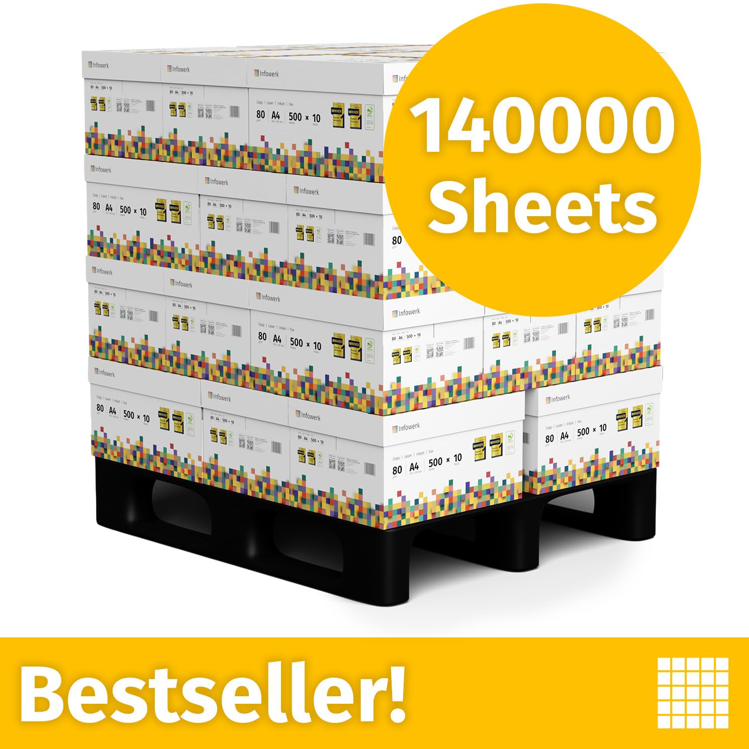 Papel multiusos para impresora, Folios A4, 80g, 140.000 Hojas, 28 Paquetes de 5.000, Color blanco, PEFC