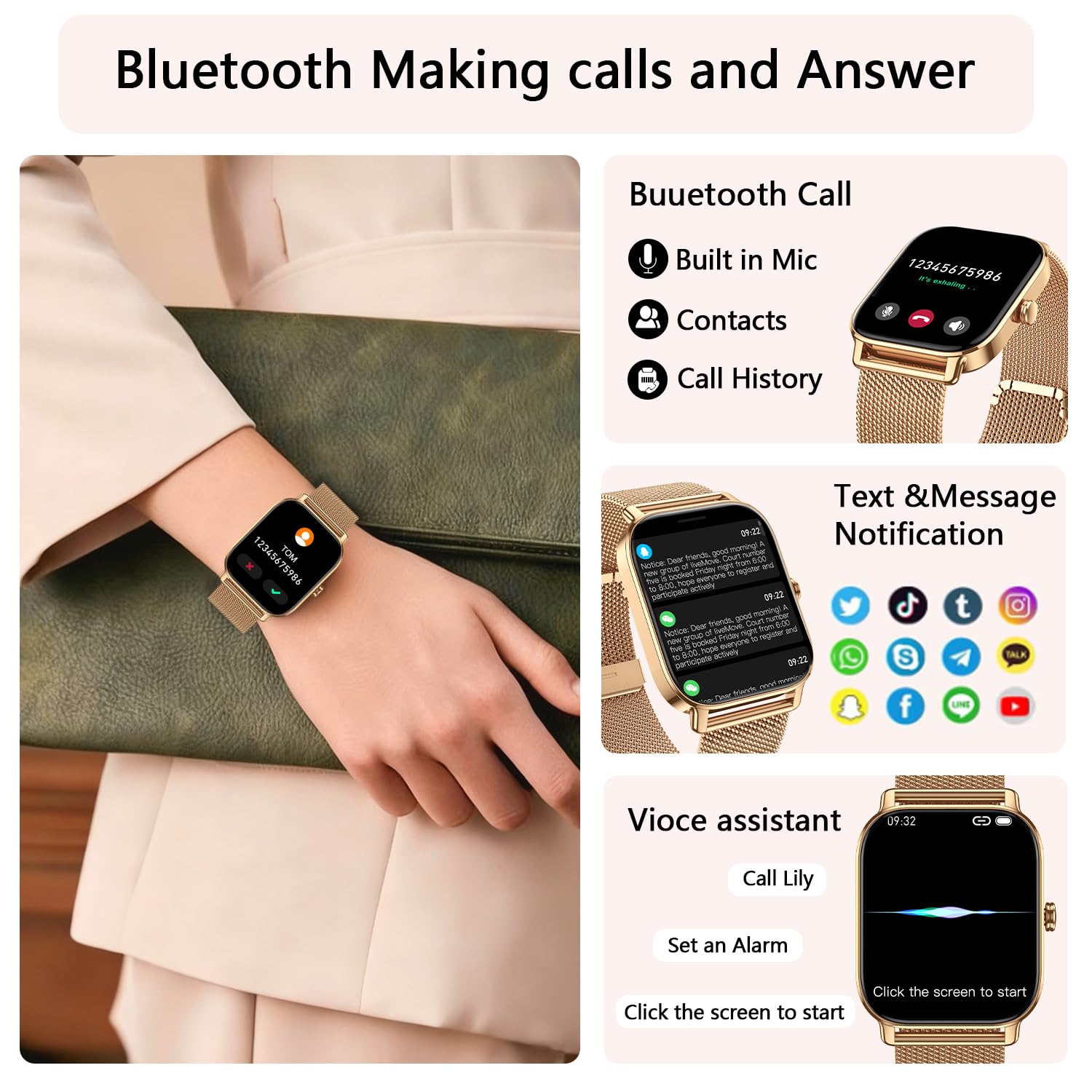 Smart Watch for Women Men Fitness: Make Answer Call Digital Mens Watches Waterproof Running Smartwatch for Android Phone iPhone Samsung Compatible Heart Rate Monitor SpO2 Pedometer Step Tracker