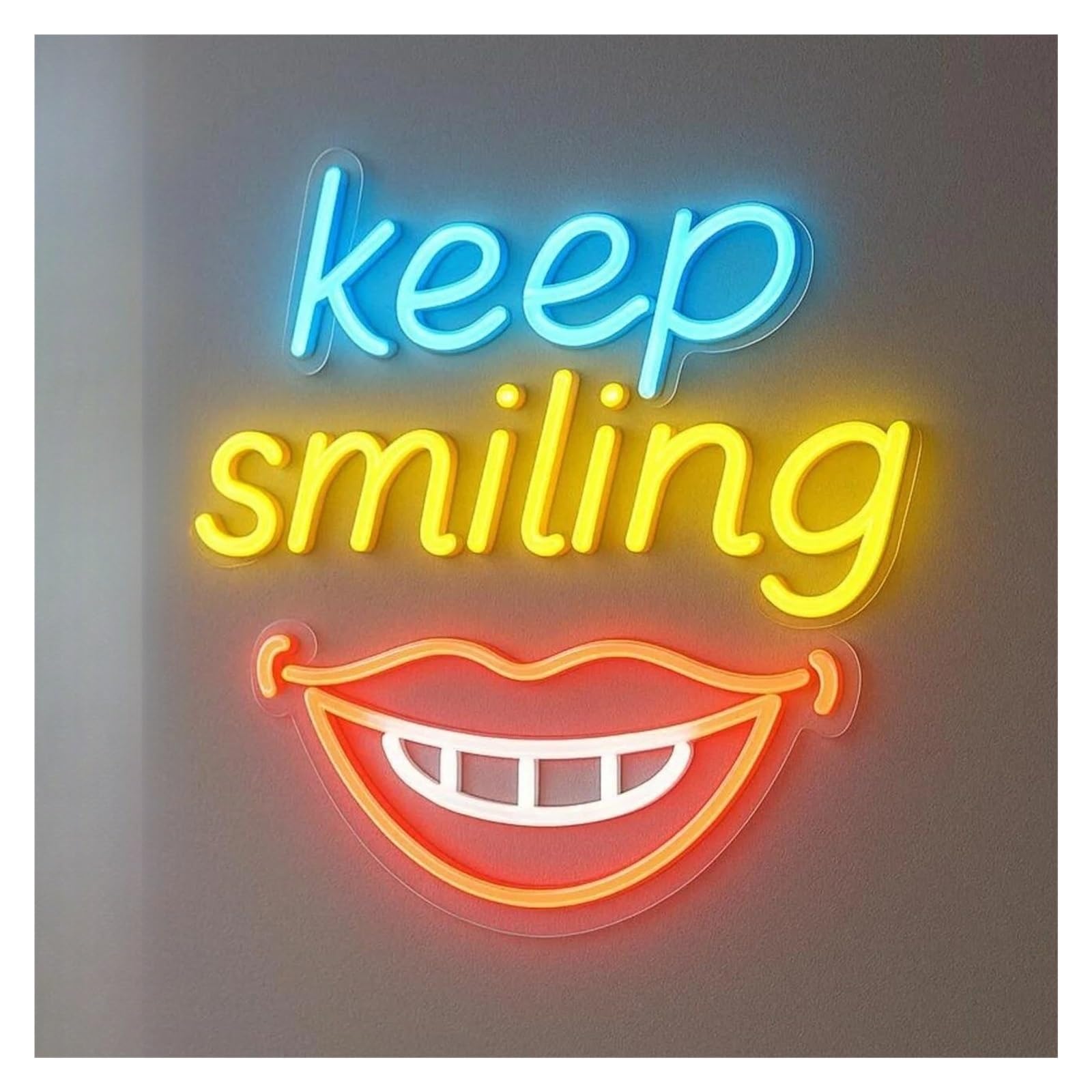 SHOUXI Sign Lamp Keep Smiling Neon Sign for Dental Clinic Cosmetic Agency Oral Shop Decor Billboards Dentist Office Luminous Decoration 43cm