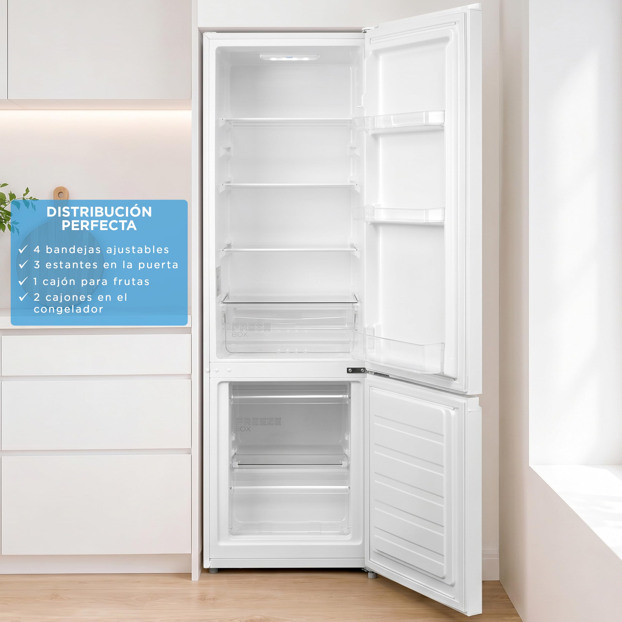 Midea Frigorifico Combi Blanco de 262 L | 55 cm x 177 cm | Nevera Combi con Congelador de 65L y Tecnología Low Frost - Refrigerador Independiente de Bajo Consumo, Puertas Reversibles, Silencioso 39 dB
