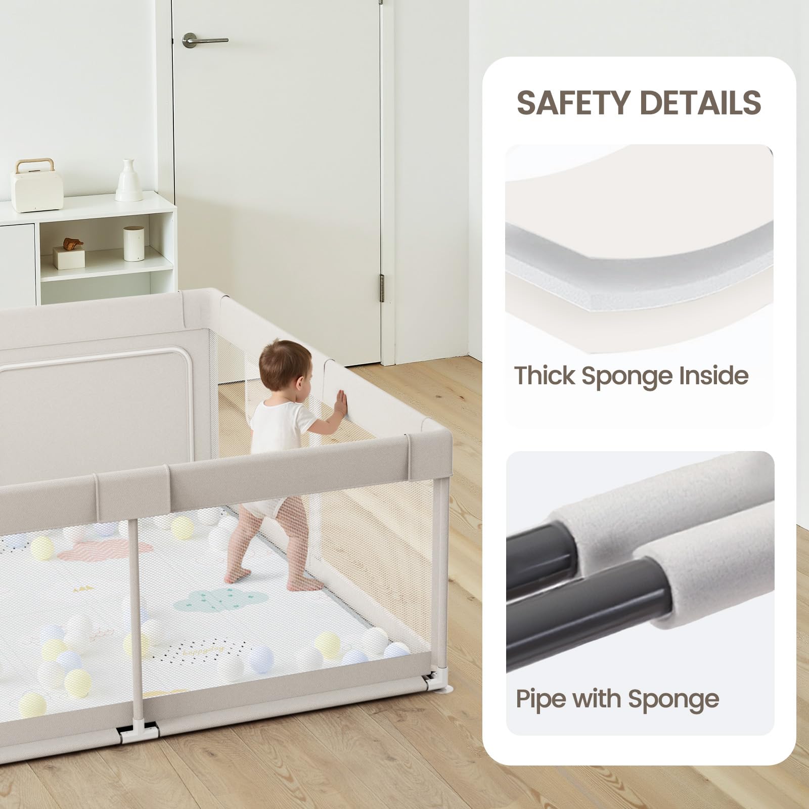 Parc Bebe avec Tapis 150x150 cm - Grand Parc Enfant XXL | Tapis Parc Bebe 150x150 cm，Oxford facile à nettoyer, filet respirant sans BPA, ventouses antidérapantes
