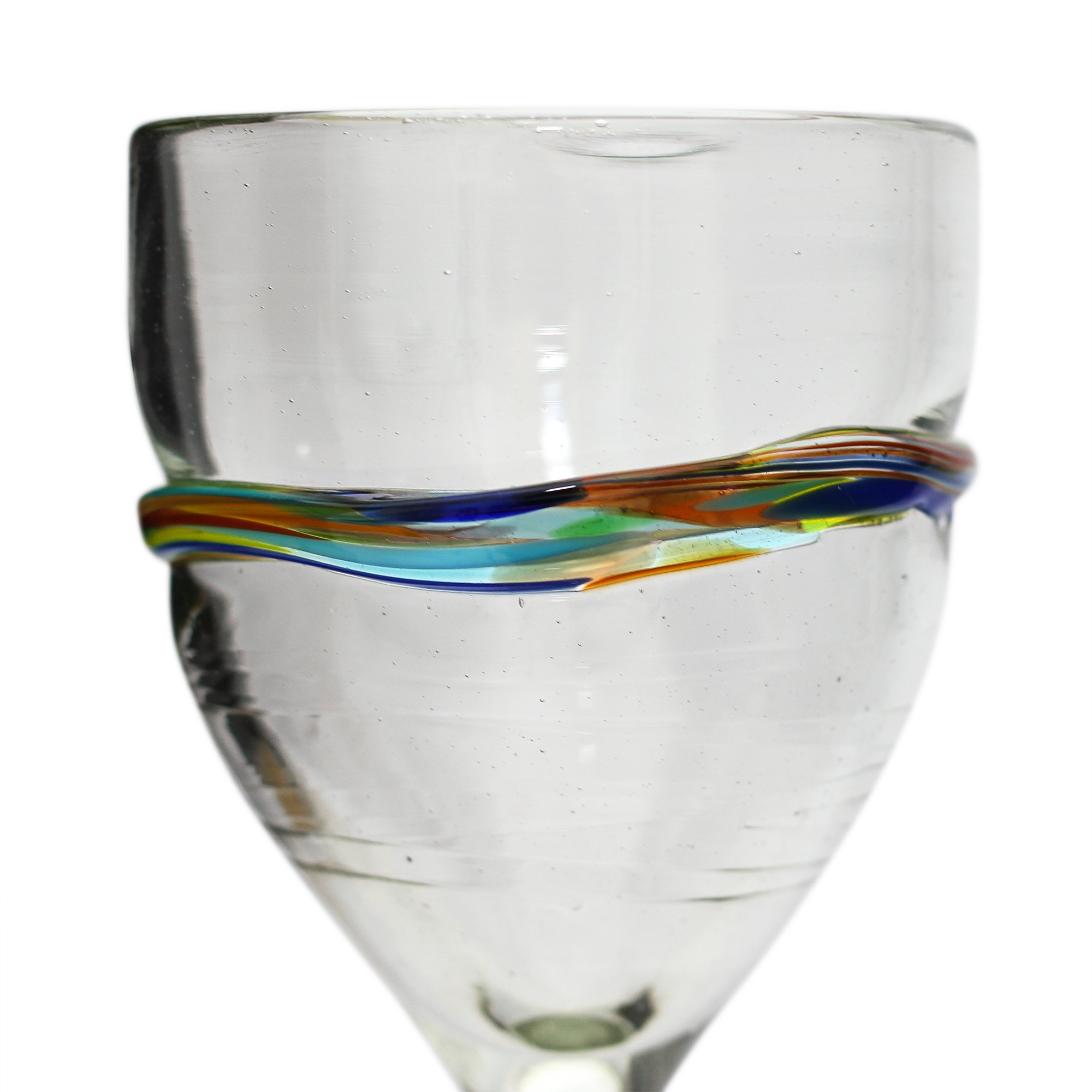 Tumia LAC Handgemachtes Weinglas - mittlere Größe - recyceltes Glas - Verschiedenfarbiger Streifen - Set aus 2 Gläsern