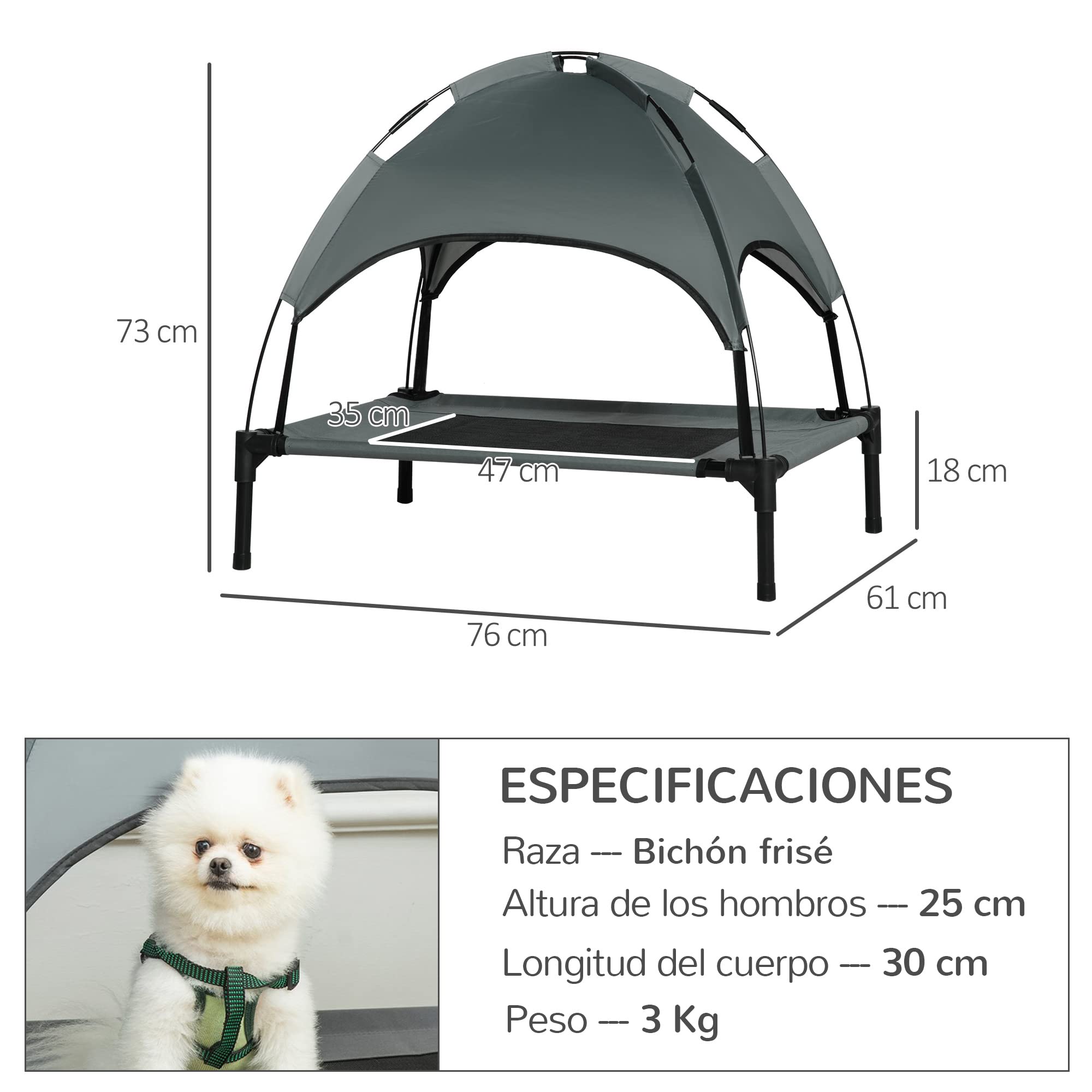 Pawhut Cama para Mascotas con Carpa Impermeable para Perro Gato Dormir en el Exterior Terraza Jardín (M: 76 x 61 x 76cm (LxAnxAl))