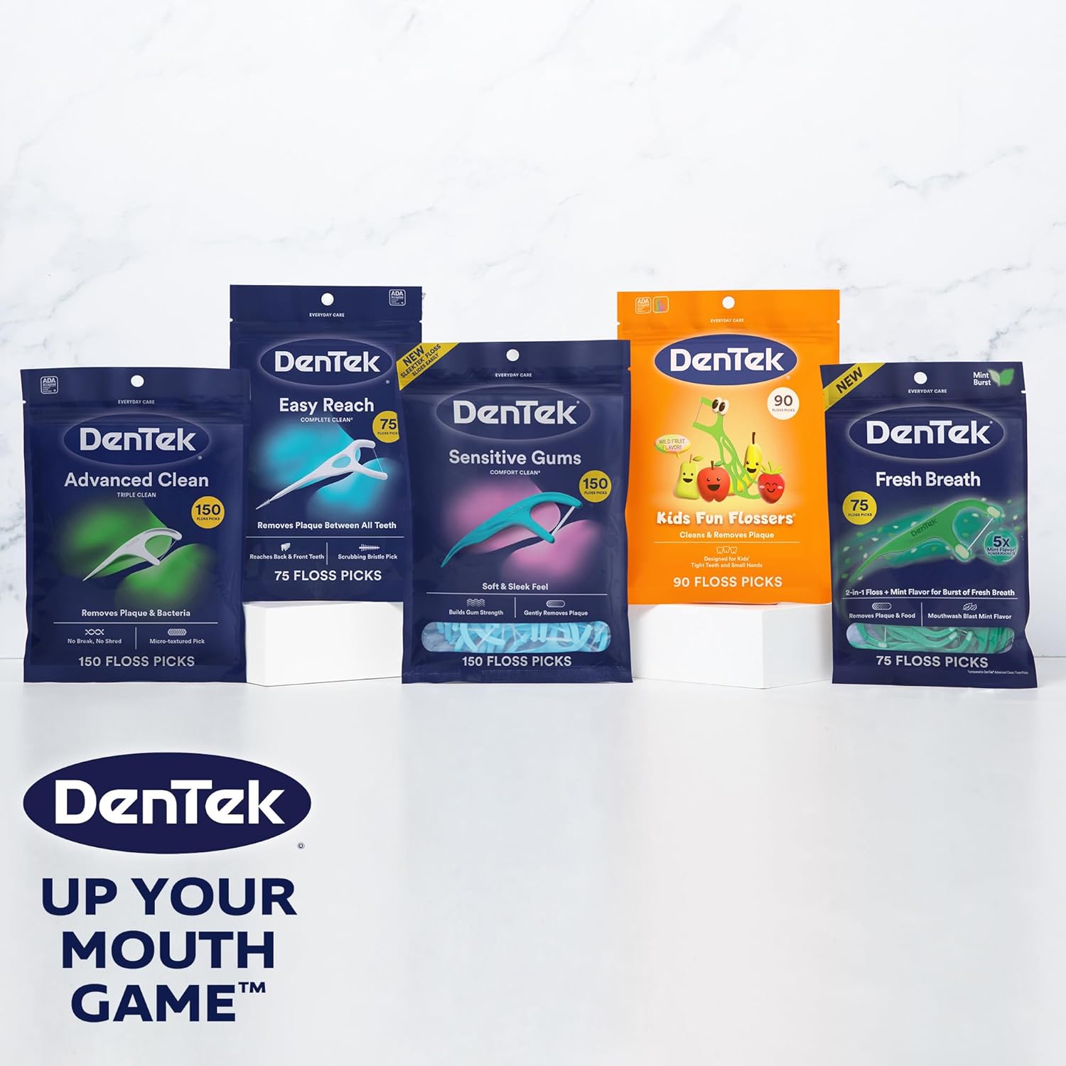 DenTek Comfort Clean Sensitive Gums Floss Picks, Soft & Silky Ribbon, 150 Count, 6 Pack (Blue)