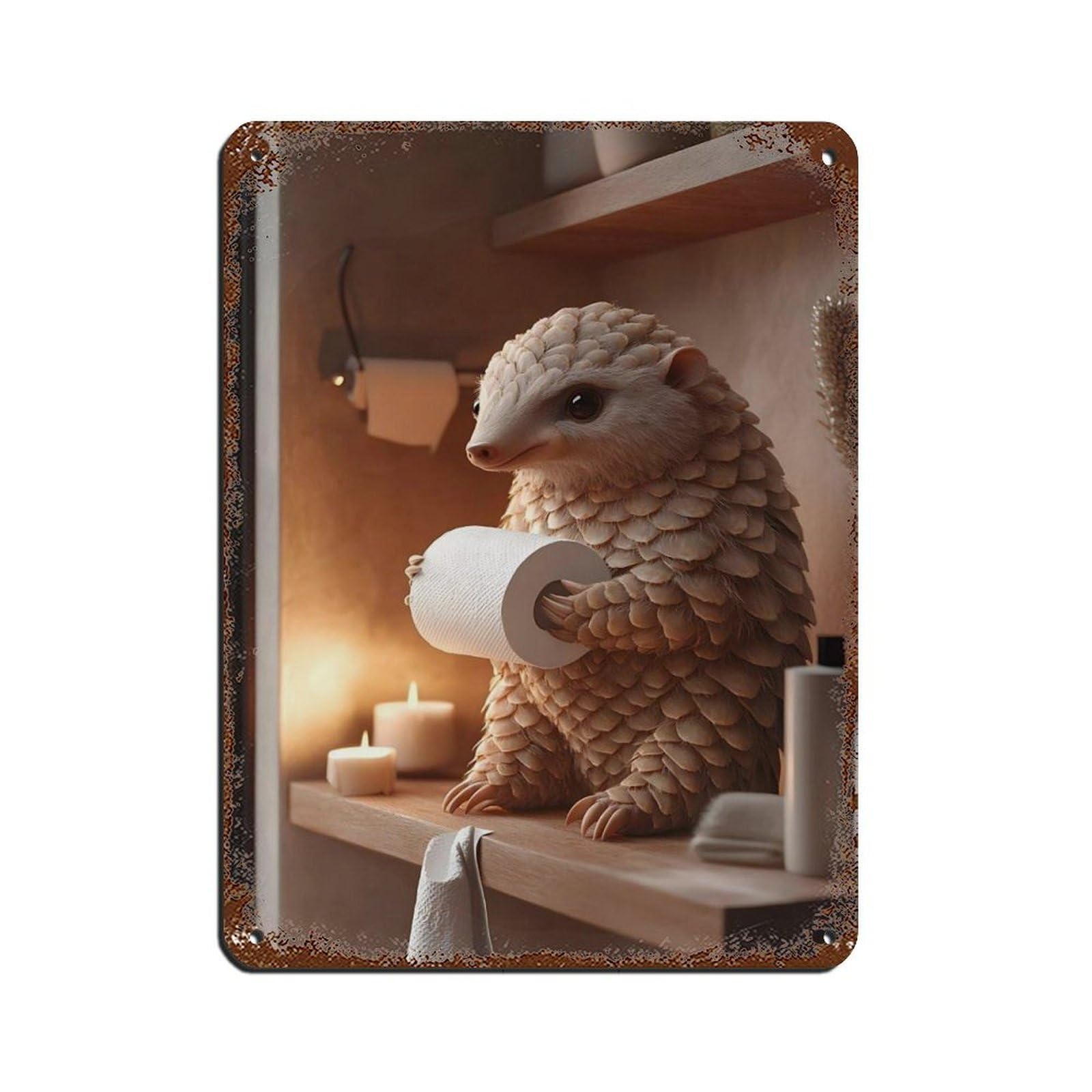 Cute Hedgehog Bathroom Decor Retro Poster Metal Tin Sign Chic Art Retro Iron Painting Bar People Cave Cafe Family Garage Poster Wall Decoration 12x16inch(30x40cm)