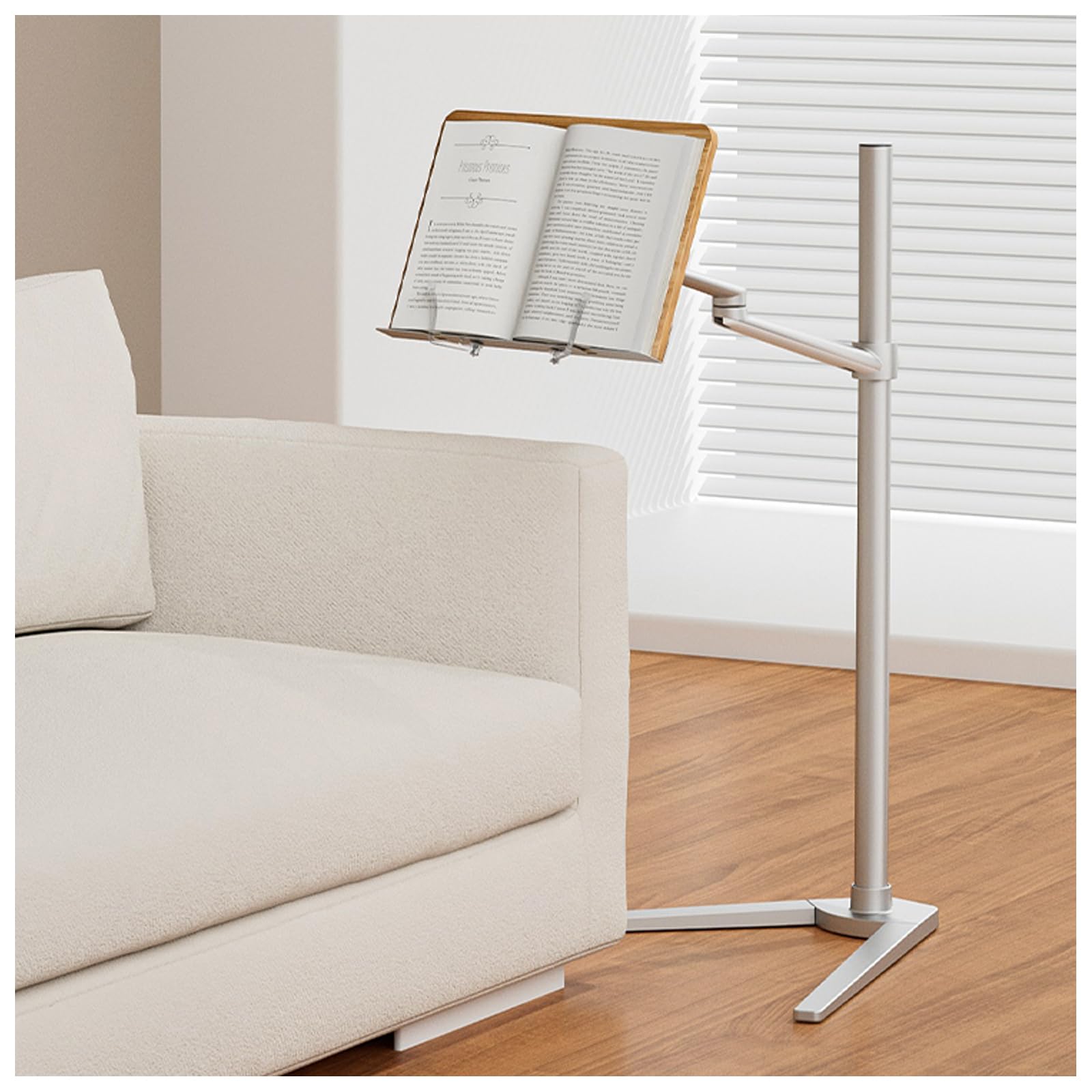 Buhelyc Multifunzione Leggio da Terra, Leggio per Libri da Pavimento, per Leggere A Mani Libere, Tappetino in Legno, Regolabile Altezza E Inclinazione, 2 Clip A Molla, per Casa, Scuola, Cucina