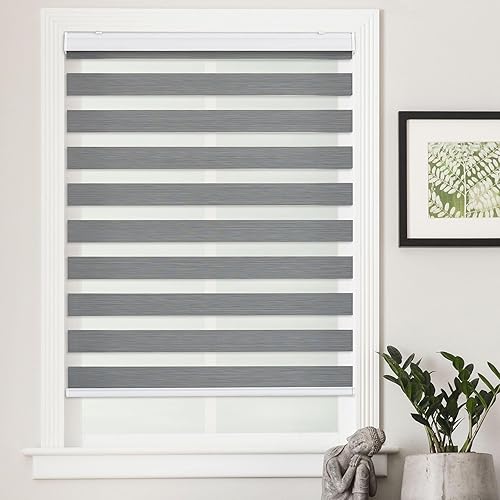 SHECUTE Persianas tipo cebra sin cordón para ventanas, filtran la luz, oscurecimiento de la habitación, persianas enrollables para sala de estar,