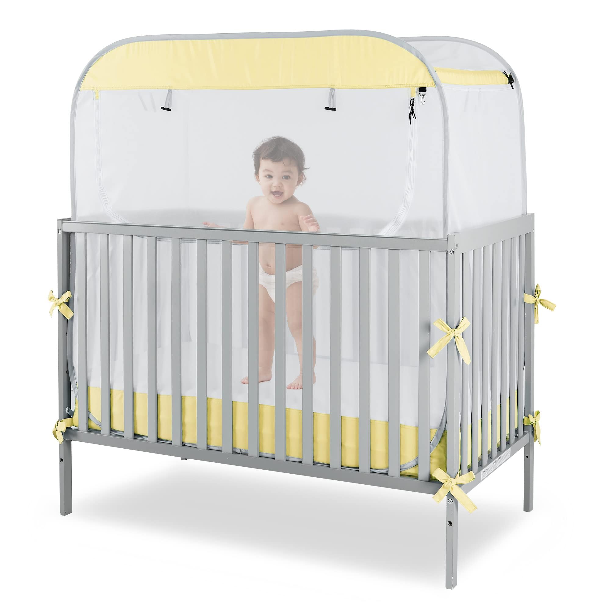 Porayhut Portable Baby Crib Net Safety Mesh Tent,Pop up Infant Mosquito Net, See Through Canopy Netting Cover for Baby&amp;Toddler to Keep Baby from Climbing Out.