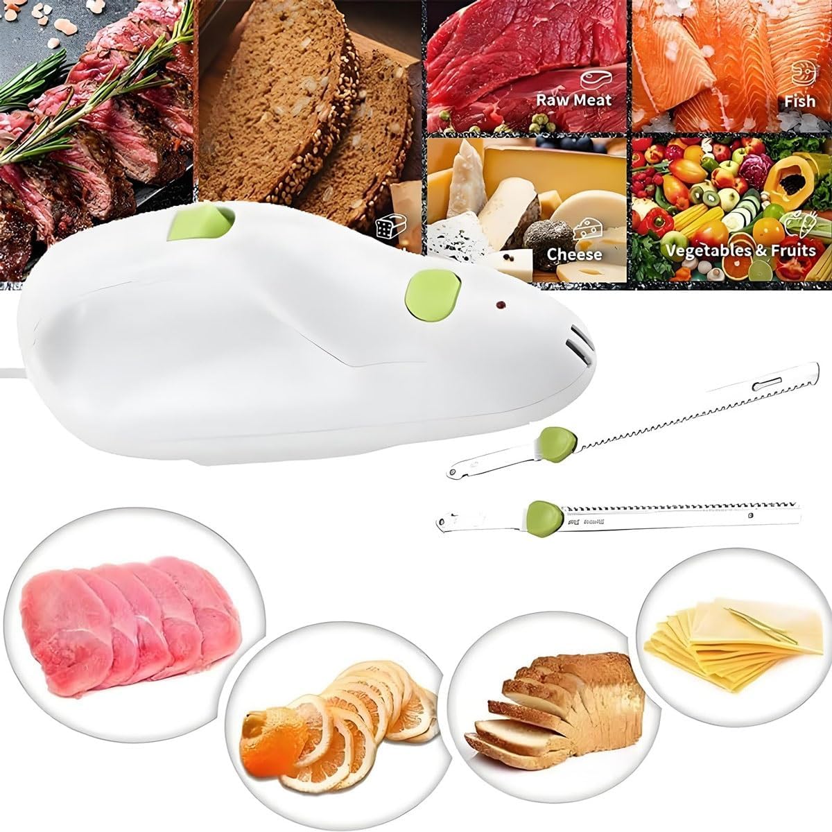 Electric Bread Knife Carving Knife,Cordless Rechargeable Bread Cutter & Meat Slicer with 2pcs 8inch Stainless Steel Blades,Safety Lock Switch, For Families, Meat, Bread, Cheese