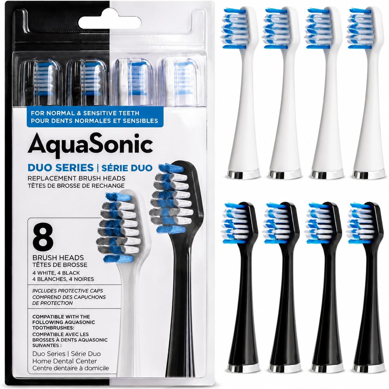 AquaSonic Genuine Duo Series Replacement Brush Heads | for Normal & Sensitive Teeth | Compatible with Duo Series & Home Dental Center Toothbrush Handles | NOT Compatible with Duo Series Pro