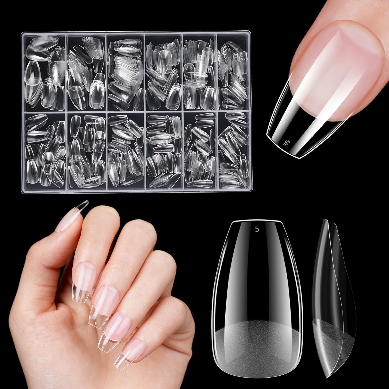 Kunstnägel Kurz, Venares 500 Stück Soft Gel Full Cover Nail Tips für Gelnägel 12 Größen PRE-Buff Nageltips für Gelnägel, Künstliche Nägel Kurz Coffin für Nagelverlängerung mit Box