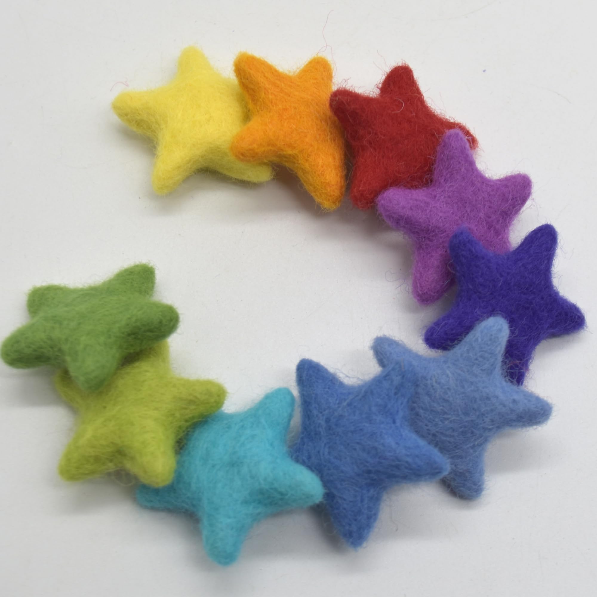 Oriental Direct 100% Wool Felt Stars - 10 Count - Rainbow Colours