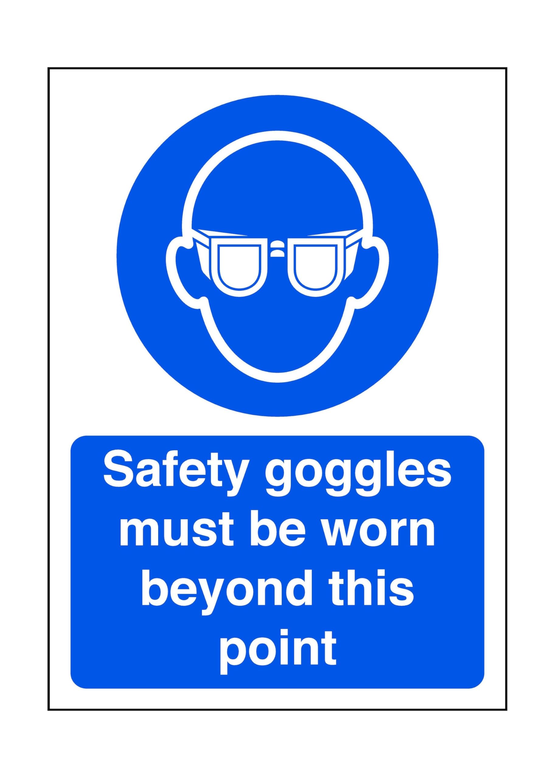 Safety First Display Ltd Blue/White Safety Goggles Must Be Worn Beyond This Point - Safety Sign, Ppe, Eye Protection - High Tack Self-Adhesive Sticker (300Mm X 200Mm) Viewing Distance Within 7M.