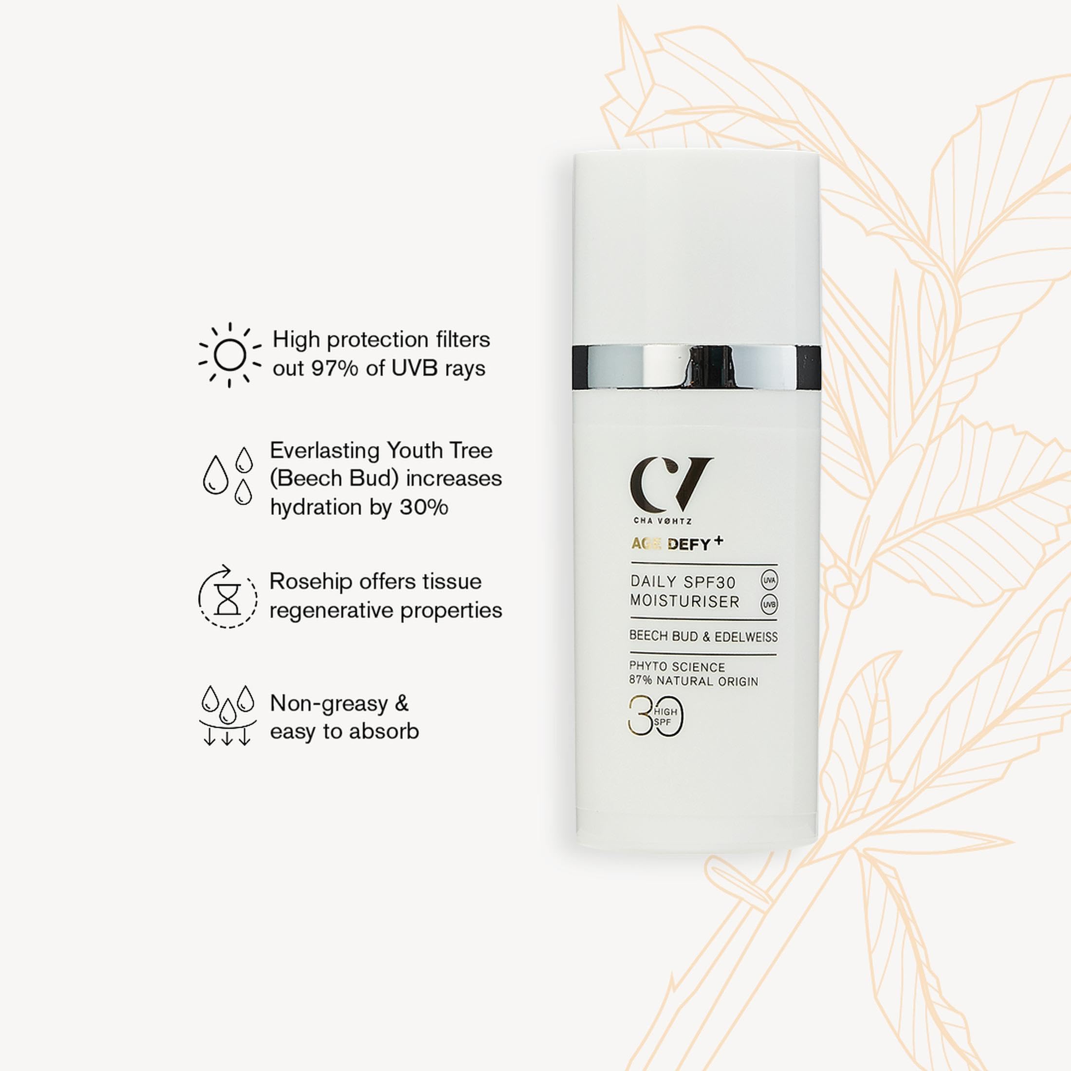 Green People Age Defy+ Daily SPF30 Moisturiser, 30ml | SPF Gesichtscreme, Parabenfrei und ohne Alkohol, SPF30 Schutz, Edelweiß, Buchenknospe und Hagebutte, Geeignet ab 30 Jahren