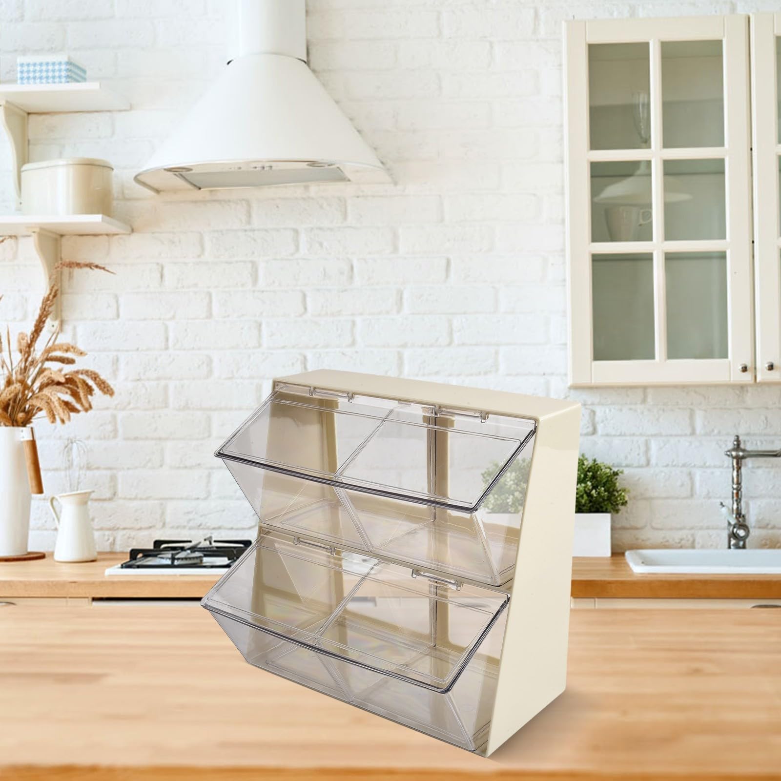 Boîte de rangement en plastique robuste pour sachets de thé et capsules de café avec configuration à deux niveaux pour la maison ou le bureau (blanc)