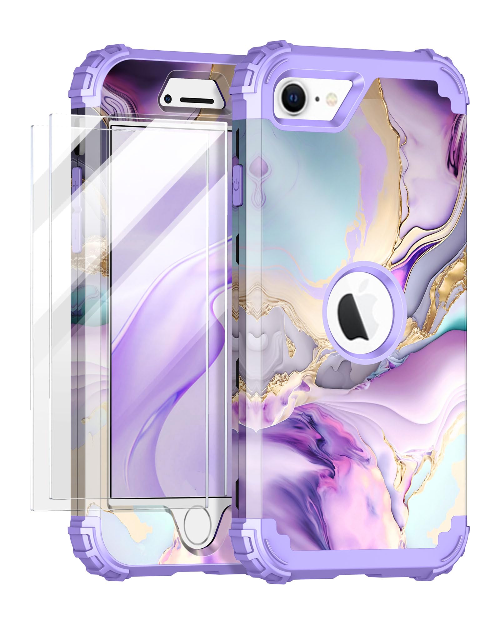 Rancase for iPhone SE 2022/2020 Case,Three Layer Heavy Duty Shockproof Protection Hard Plastic Bumper +Soft Silicone Rubber Protective Case for Apple iPhone SE 2022/2020 4.7 inch,Dark Purple