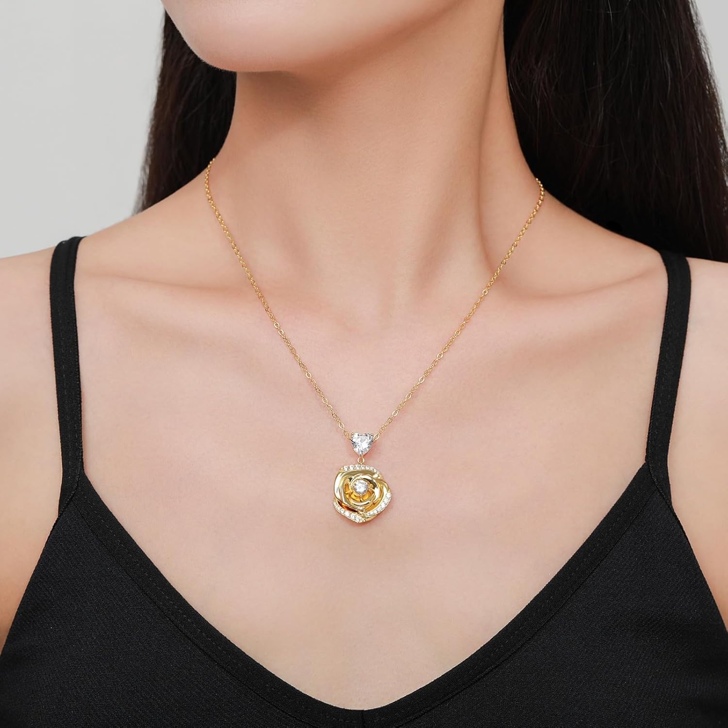 18K Gold Plated Over Sterling Silver Rose Flower Necklace for Women- Adjustable Chain with rose pendant, Ideal Jewelry gift for her, Girlfriend, Wife, Mom on Birthday, Anniversary - Image 2