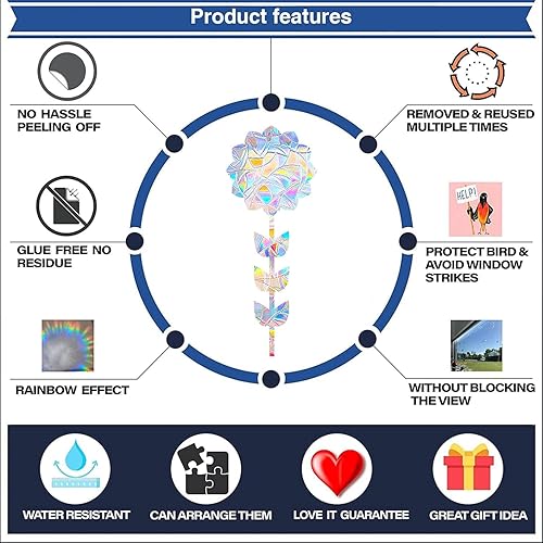 Miniatura 3 de Calcomanías de ventana de flores, anticolisión de mariposa, calcomanías para salvar a los pájaros de colisiones de ventanas, vinilo prismático no