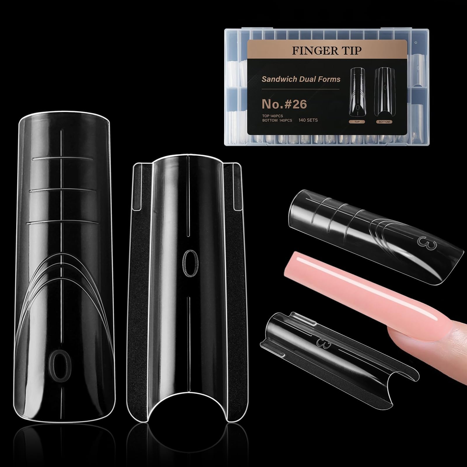 280 moldes de uñas profesionales (14 tamaños), puntas de gel reutilizables para una extensión de gel impecable, sin lima, sin desbordamiento, para gel y salón de belleza (cuadrado - 1) - 1