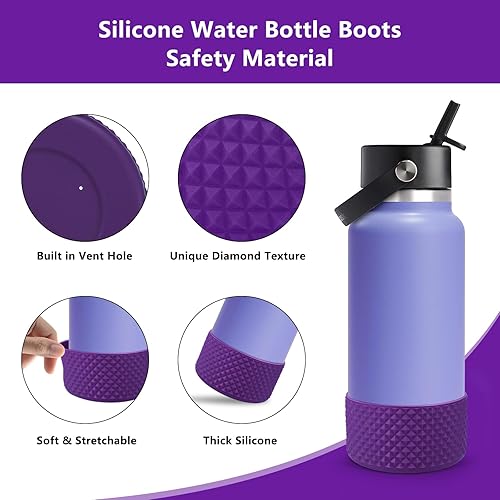 Miniatura 4 de Water Bottle Boot,Diamond Silicone for Water Bottle,Anti-Slip Bottom Silicone Sleeve Cover with Checkered Texture,Bottom Sleeve Cover 32-40 Oz