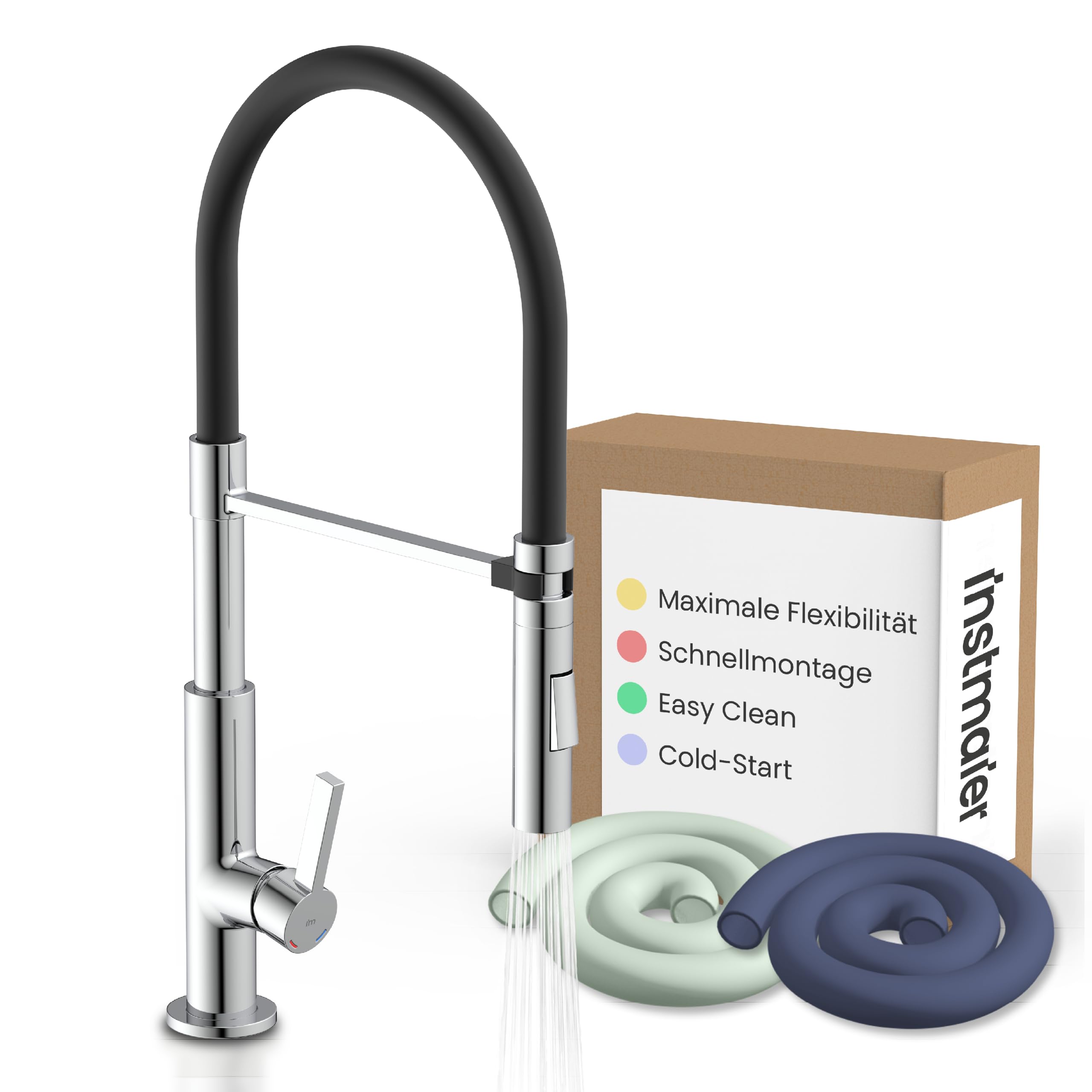 instmaier Nova | Wasserhahn Küche | flexibel | mit 2 Strahlarten | Chrom | Küchenarmatur | einfache Montage | Mischbatterie | Spültischarmatur | Einhebelmischer | Armatur | für Doppelspülbecken