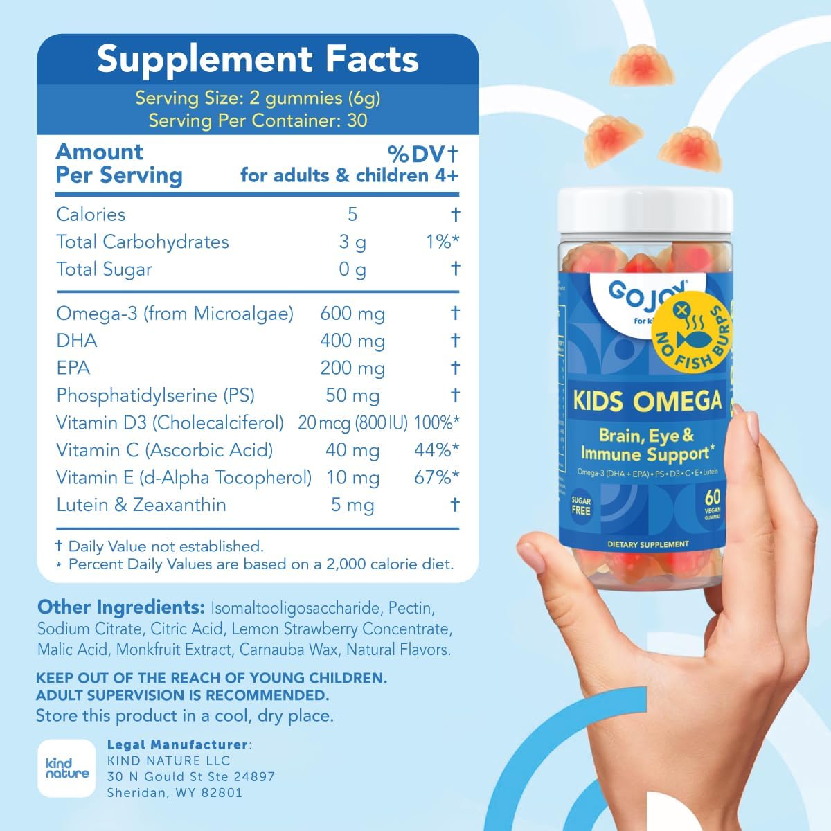 GOJOY Kids Omega 3 DHA Gummies – No Fish Burps, No Sugar – Brain, Eye & Immune Support – Plant-Based Omega-3 from Algae – Vegan, Clean DHA for Toddlers, Children & Kids Ages 3+ - Image 6