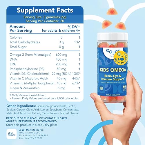 Miniatura 5 de GOJOY - Gomitas Omega 3 DHA para niños, sin eructos de pescado, sin azúcar, apoyo para el cerebro, los ojos y el sistema inmunológico, Omega-3 a