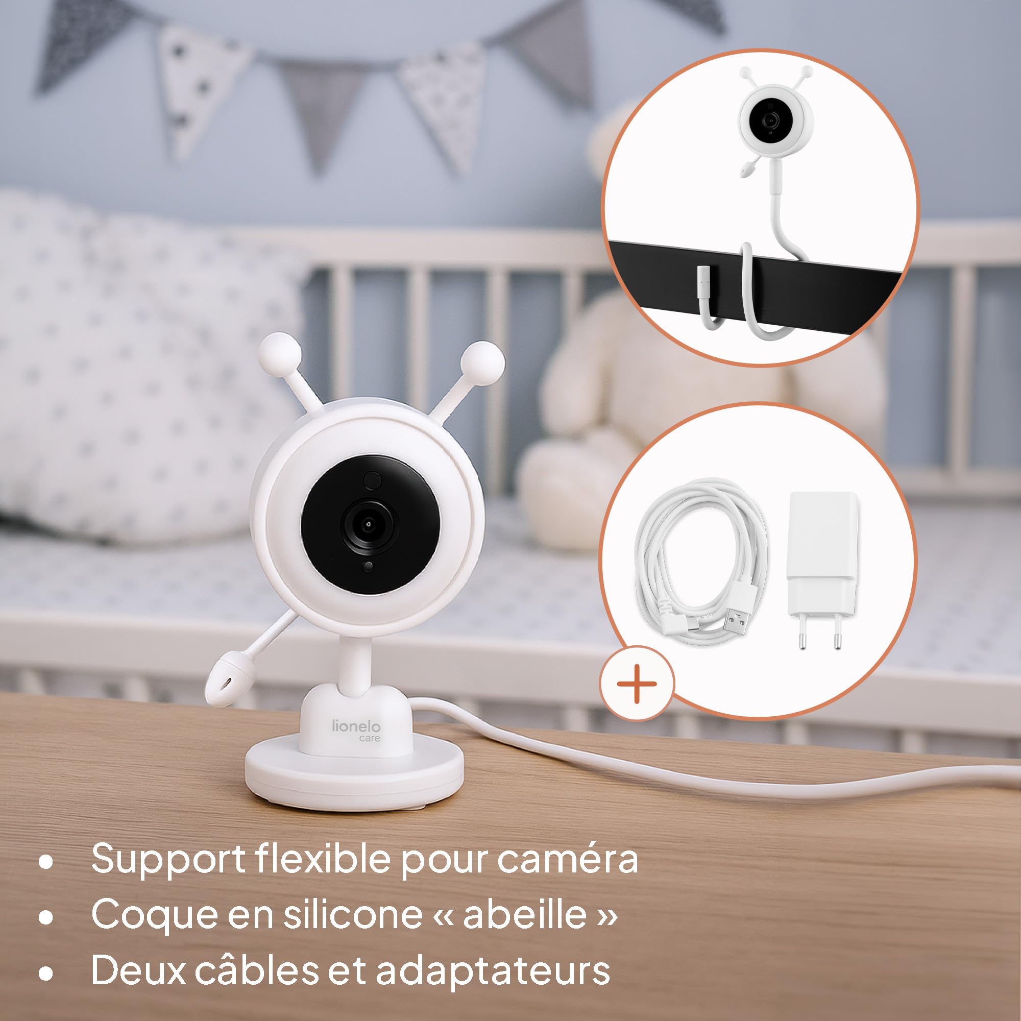Lionelo Babyline 3.4 Babyphone Caméra Sans Wi-Fi, Écran 3,5" | Vision Nocturne 10 m, Audio 2 Voies, Zoom 4×, Veilleuse Multicolore, 6 Mélodies, Alertes Pleurs/Température, Portée 200 m