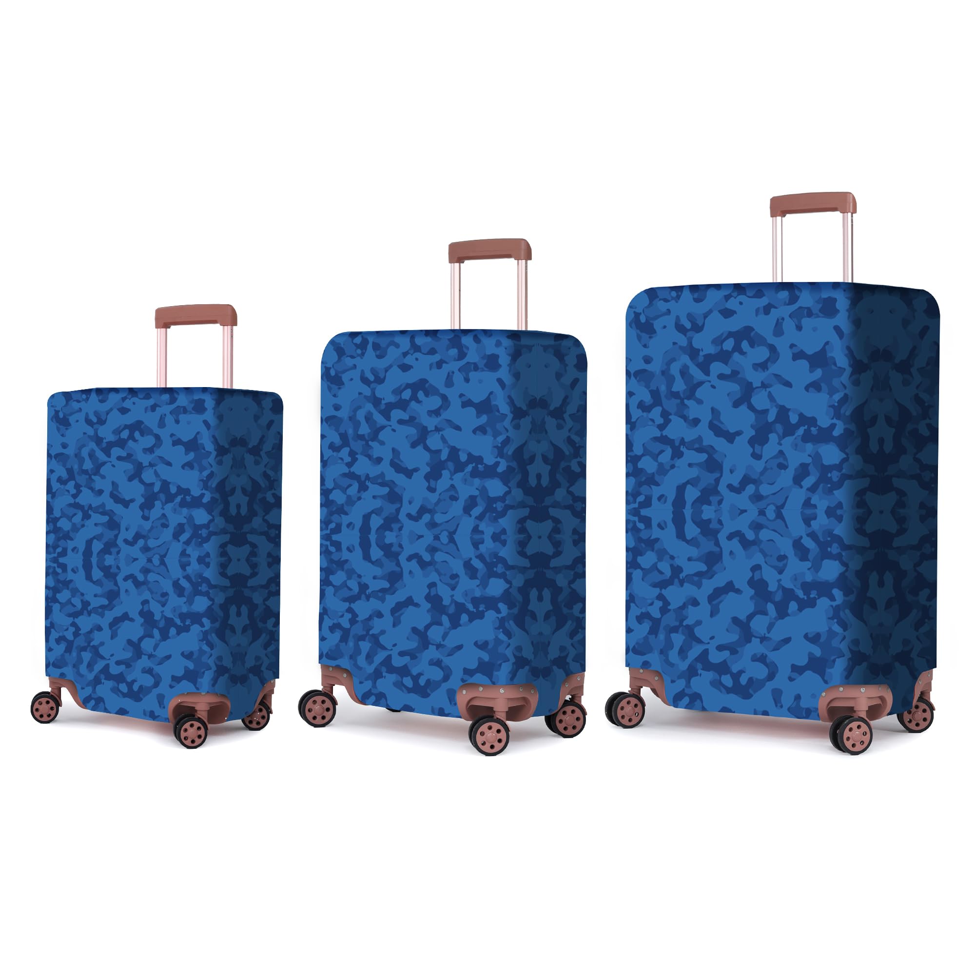 Polyester Fabric Stretchable & Washable Protective Luggage Cover Set of 3 for 50 cm - 55 cm, 65 cm - 70 cm, 75 cm to 80 cm Fits Small Medium Large Size for Hard/Soft Luggage(Camo Blue)