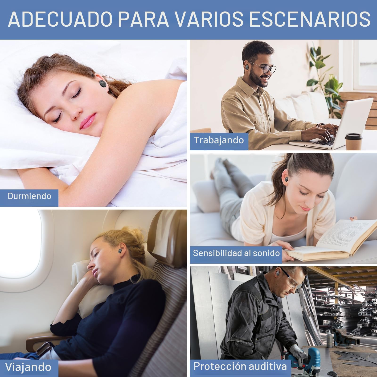 Tapones para Dormir, Tapones Oidos Ruido Dormir 30 dB, Tapones de Silicona Reutilizables Ultra Suaves para Conciertos, Viajar, XS/S/M/L