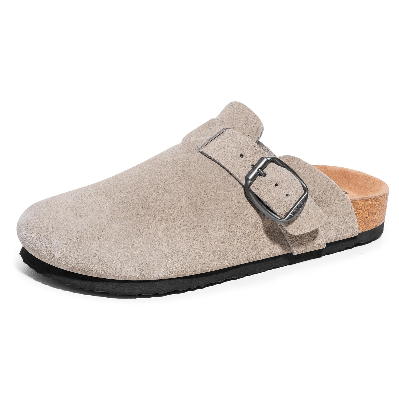 FITORY Mens Suede Clogs with Arch Support，Leather Cork Footed Mules Size 7-14