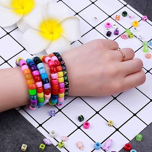 Miniatura 3 de Kit de joyería para hacer cuentas de letras, 1000 piezas de cuentas acrílicas de letras de poni, accesorios de cuentas con cordón elástico colorido