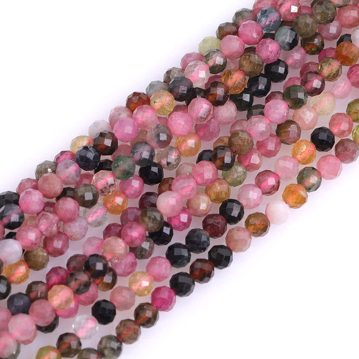 Gem-Inside 3mm Multi-Color Tourmaline Natural Gemstone Faceted Round Semi Precious Loose Seed Beads for Jewellery Making 15" Strand