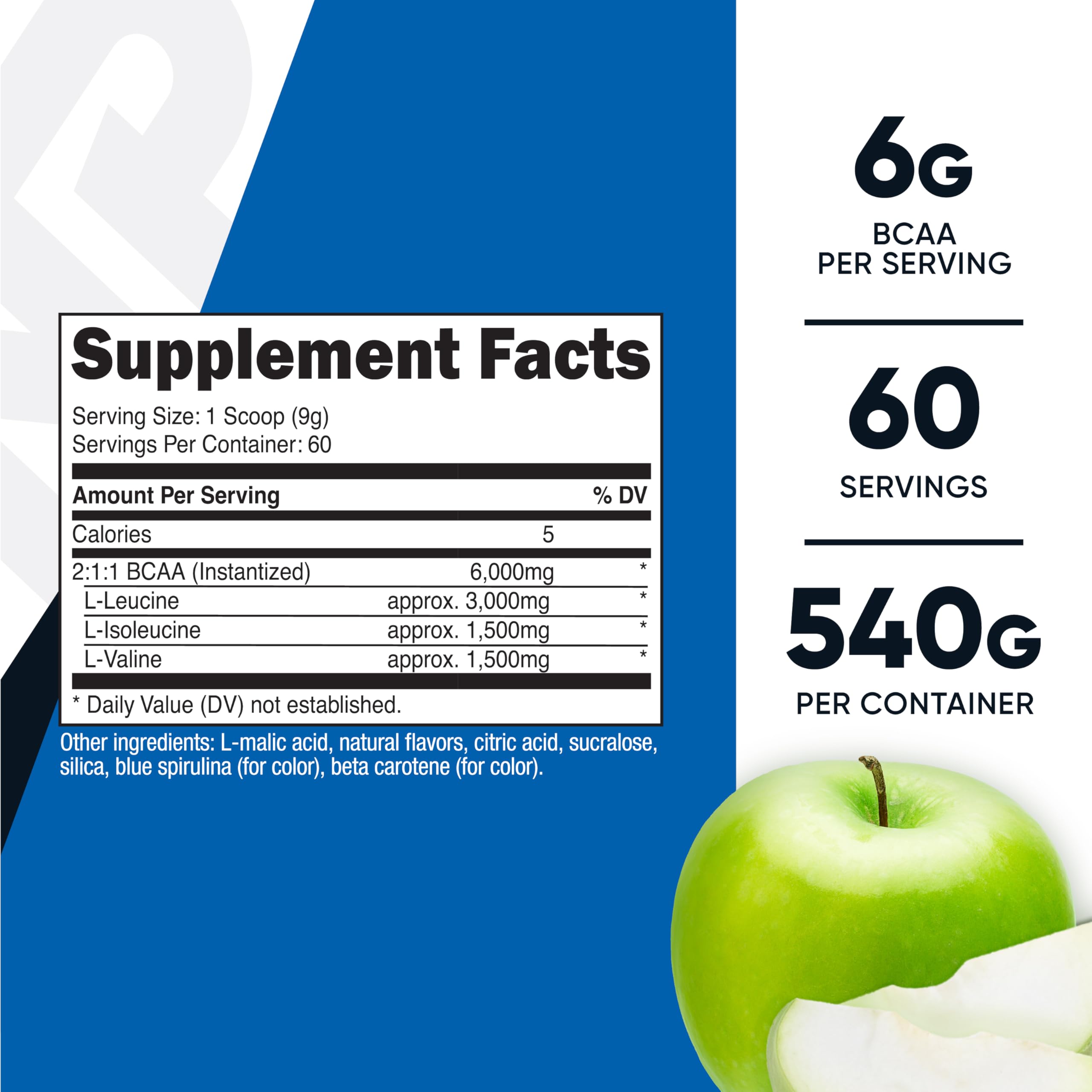 Nutricost BCAA Powder 2:1:1 (Green Apple, 60 Servings)