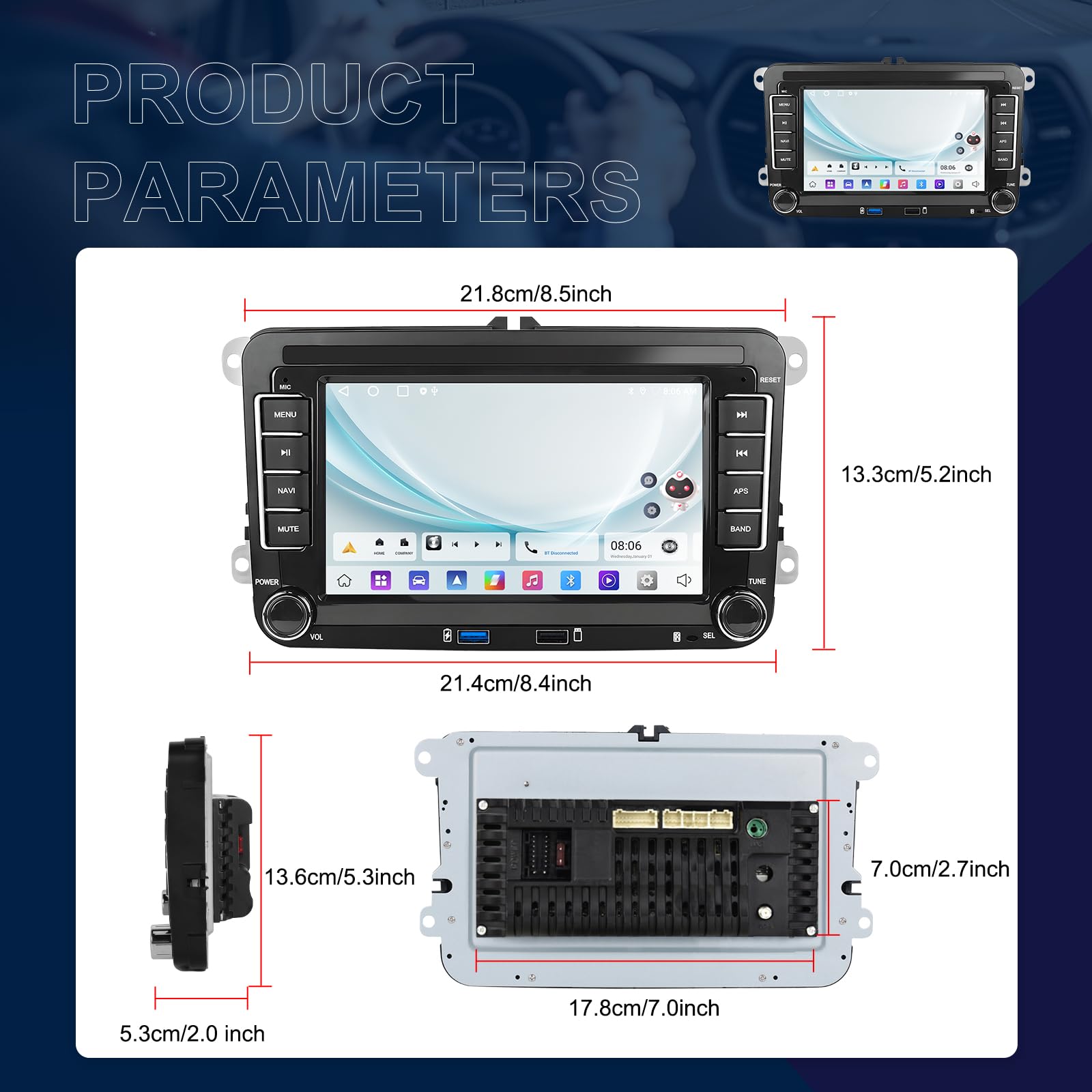 2+64G 7" Autoradio pour VW T5 Golf 5 6 Polo Sharan Seat Passat Tiguän | IPS Écran Tactile Wireless Carplay Autoradio 2 DIN GPS Navi Bluetooth WiFi FM/RDS Caméra de Recul DSP 2+64G