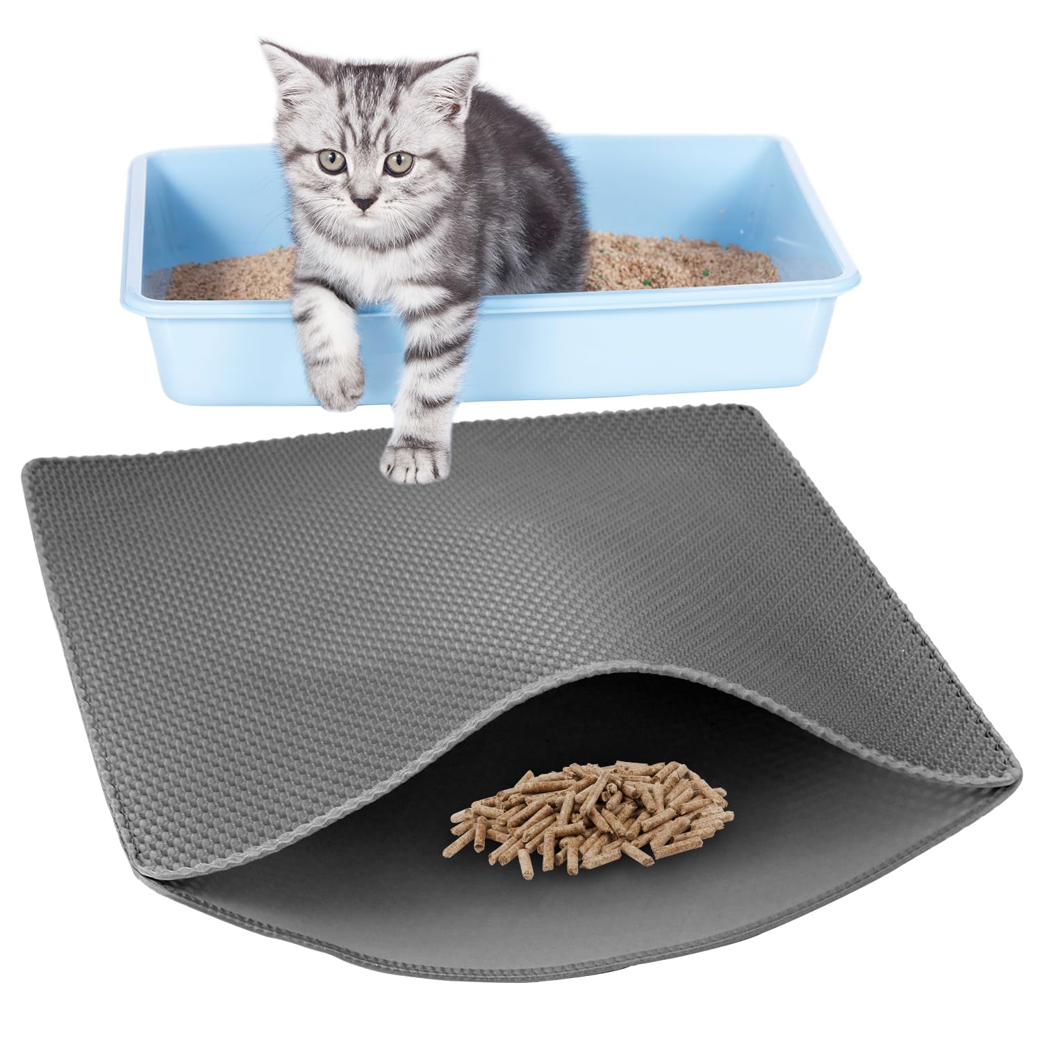 Qwork Qwork® Cat Litter Mat, 35.4X30 Inch Double Layer Cat Litter Tray Mat With Honeycomb Holes, Slip-Resistant Eva Cat Litter Tray Liners