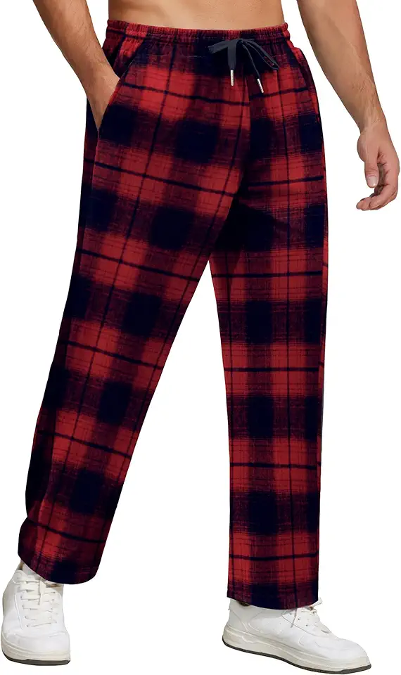 COOFANDY Men's Flannel Plaid Pants Drawstring Cotton Casual Lounge Pants with Pockets