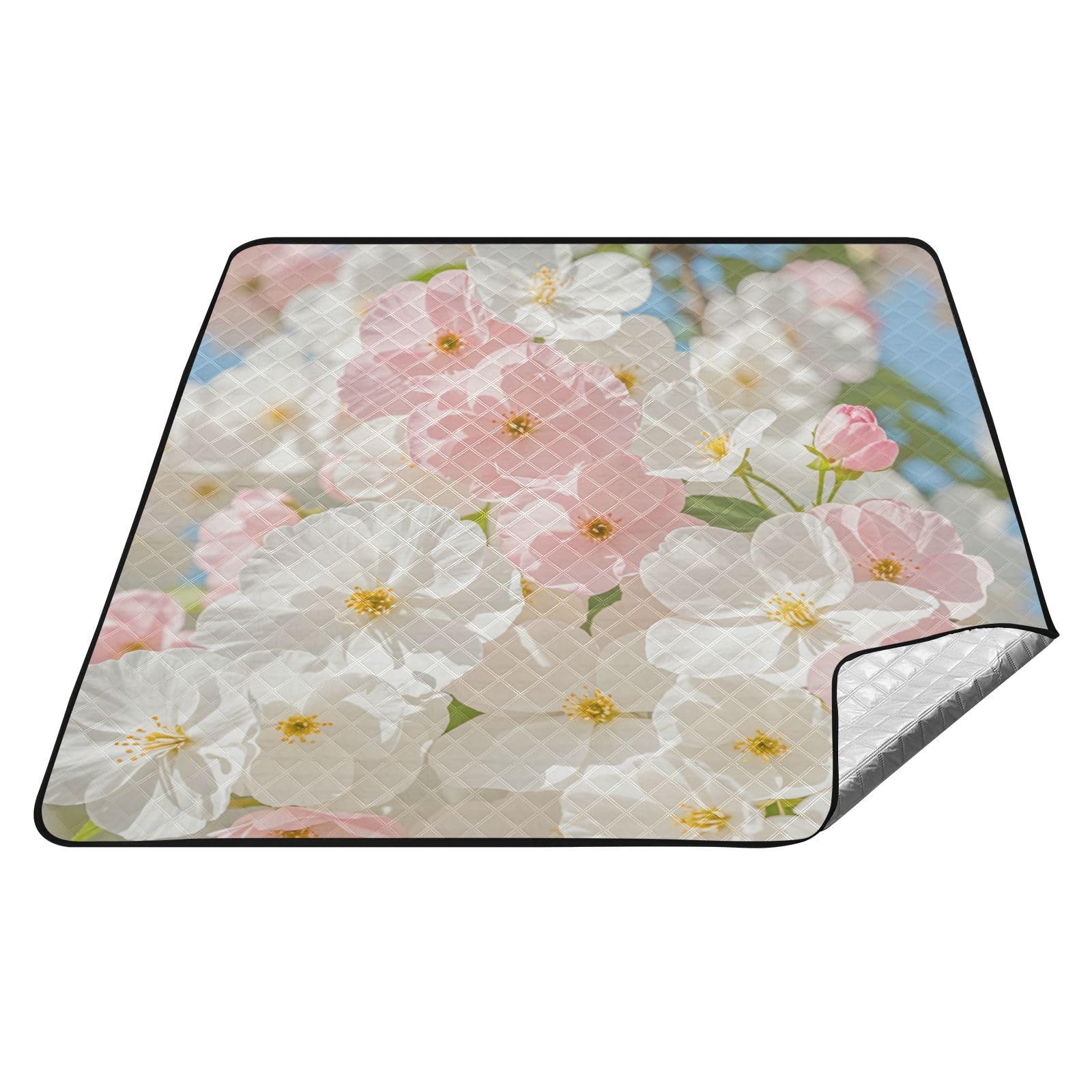Manta de playa impermeable para exteriores, color rosa y flores y blancos en verano, portátil, resistente a la arena, manta de playa para mujeres, regalo de 30 años, manta de picnic extra