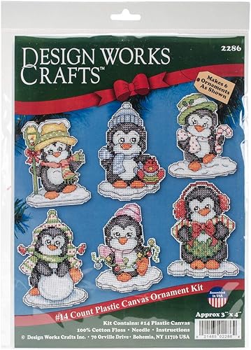 Design Works Crafts 2286 Pingüinos en hielo, 3-1/2 pulgadas cada kit de adorno de punto de cruz, pingüinos sobre hielo