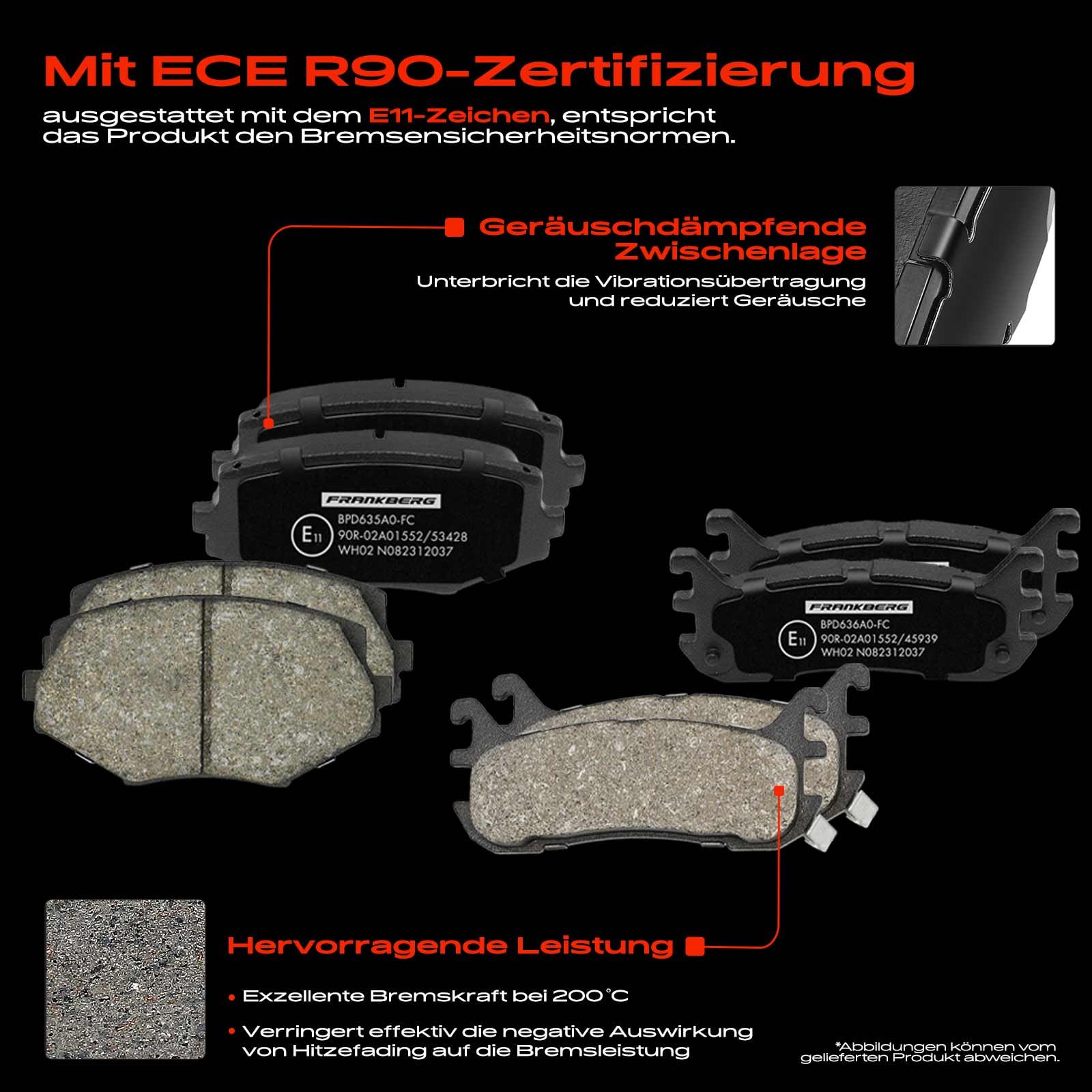 Frankberg Bremsensatz inkl. 4x Bremsscheiben + 8x Bremsbeläge Vorne Hinten Kompatibel mit MX-5 II NB MX-5 I NA Replace# NAY53323Z, BB4C26251