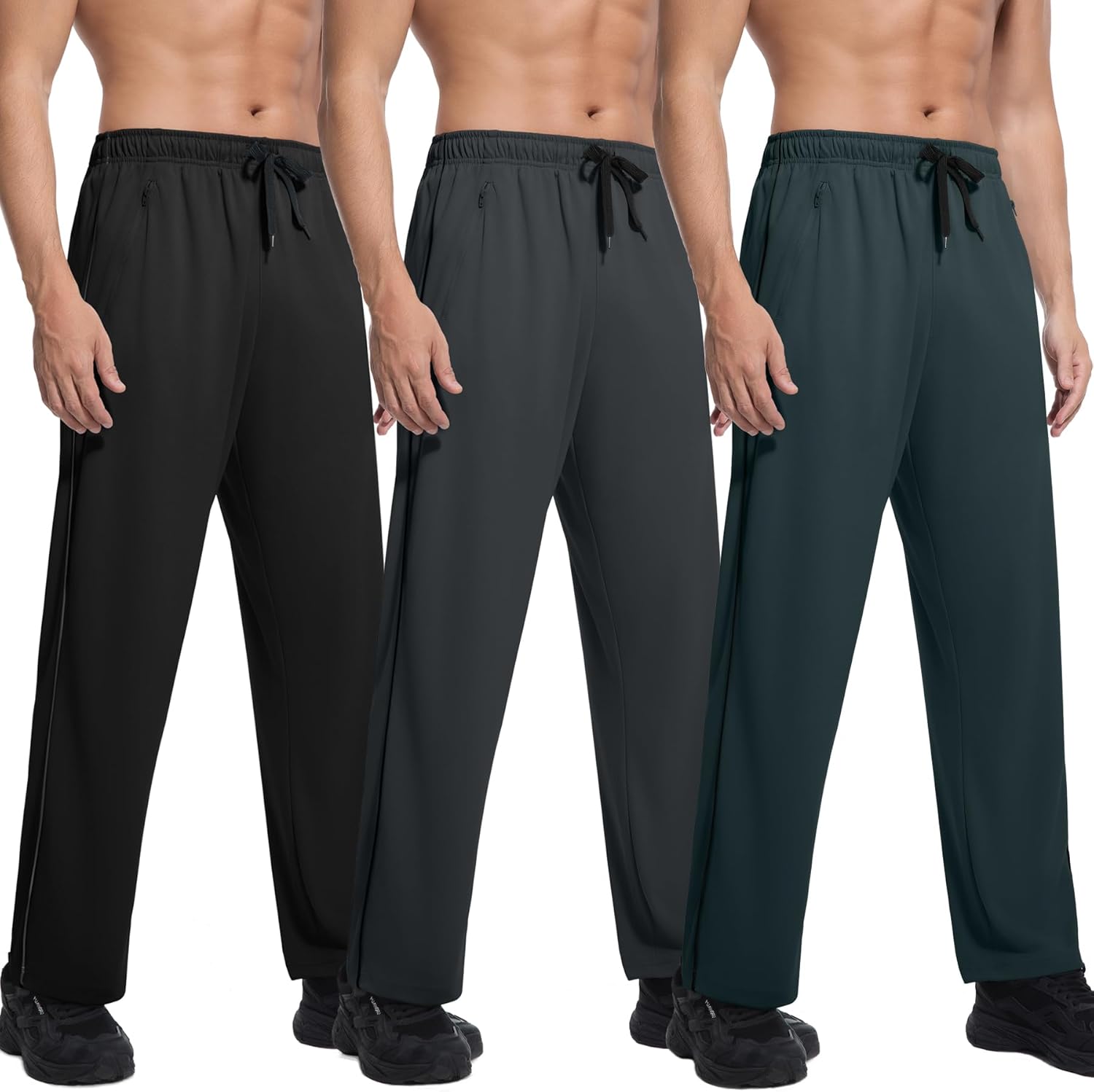 SACUIMAN 3 Pack Mens Athletic Sweatpants with Zipper Pockets,Workout Gym Running Jogging Training Pants for Men