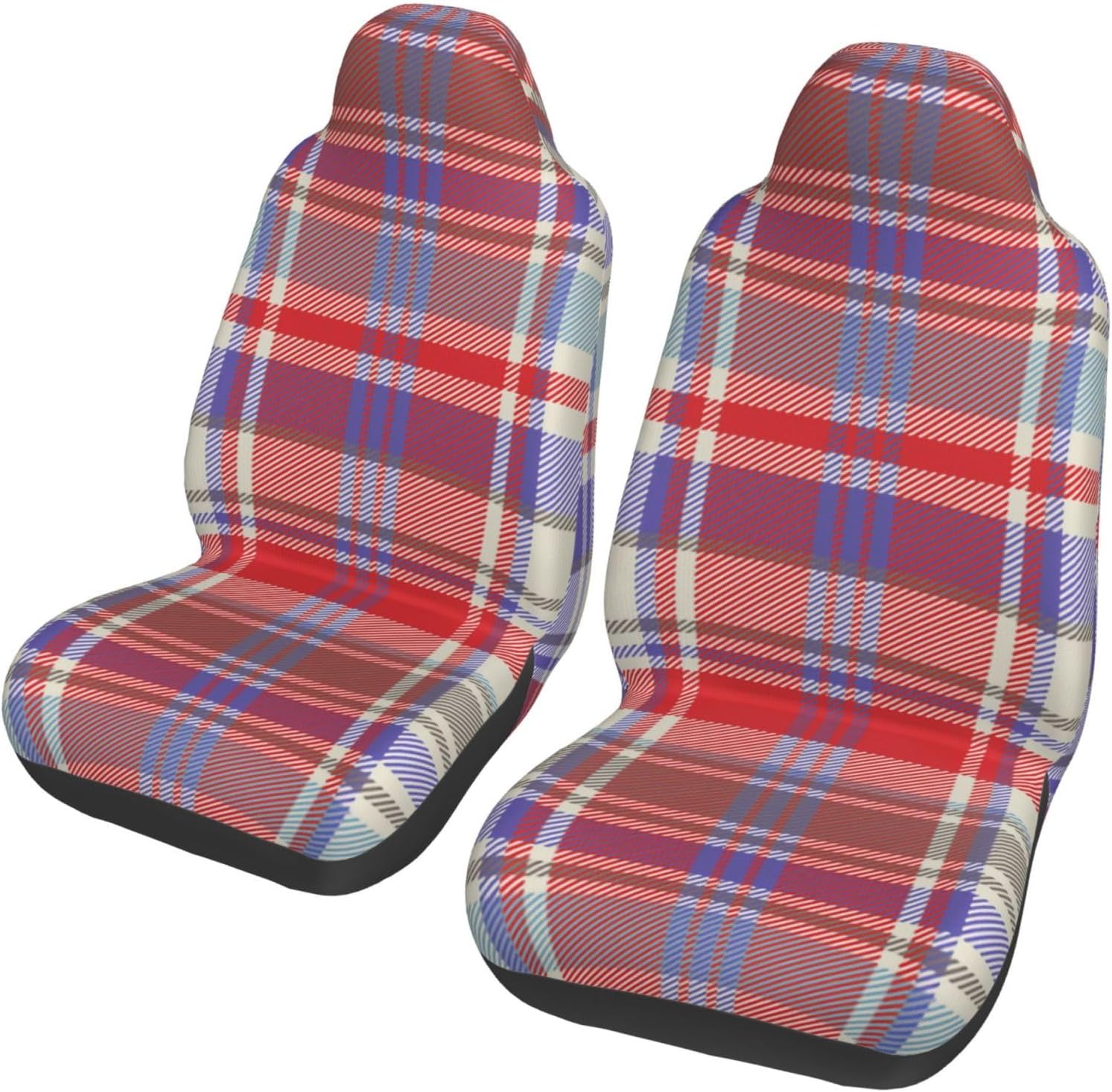 Red-Plaid-Tartan-Fabric-Texture Universal Car Seat Covers 2-Piece Set - Stretch-to-Fit Front Seat Protectors for Cars, Trucks & Suvs | Bucket-Style Fit, Breathable