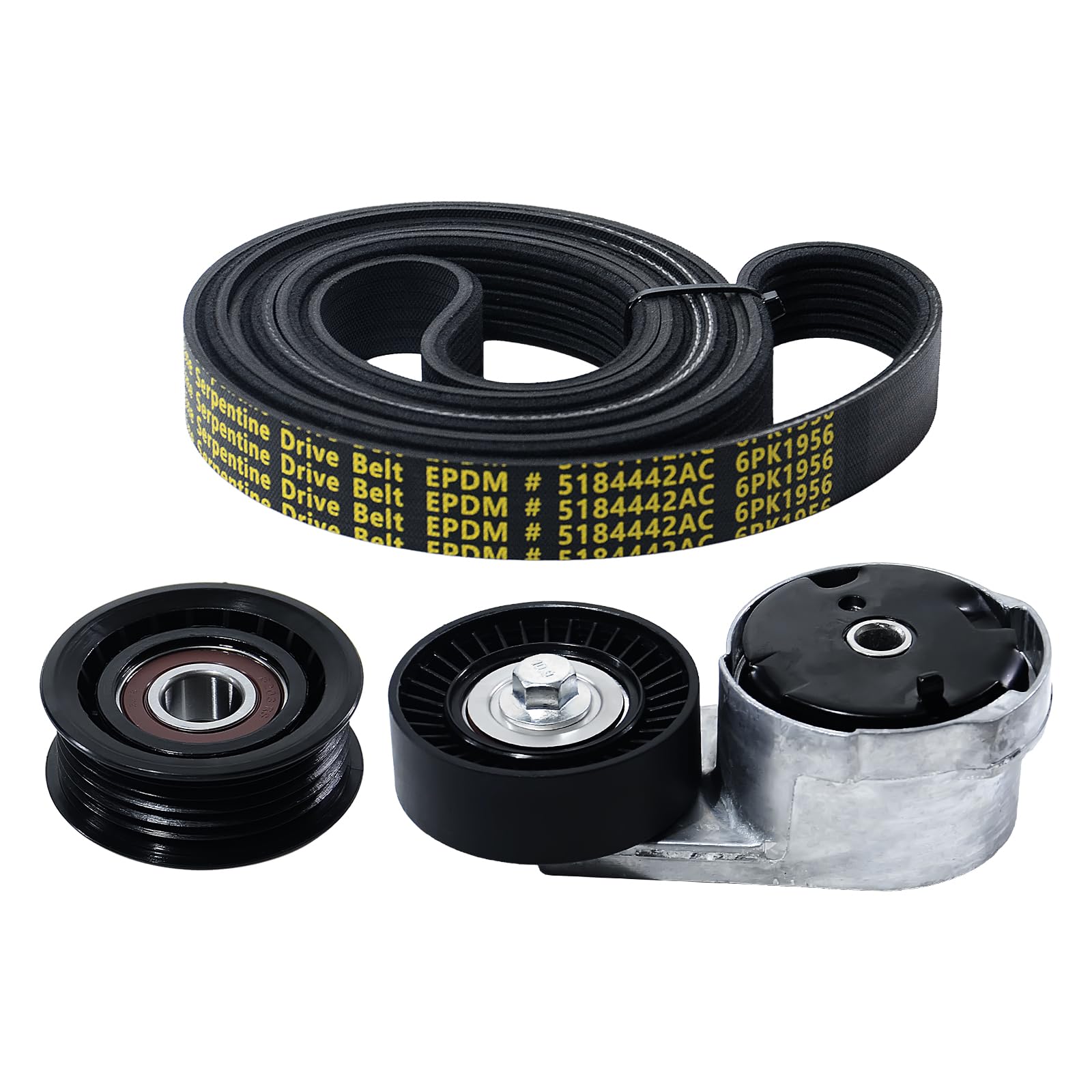 Serpentine Belt Drive Component Kit with Tensioner &amp; Idler Pulley Fit Dodge Grand Caravan Journey Avenger, Chrysler Town &amp; Country 200, Ram C/V, V6 3.6L, Replace 90K-39282D