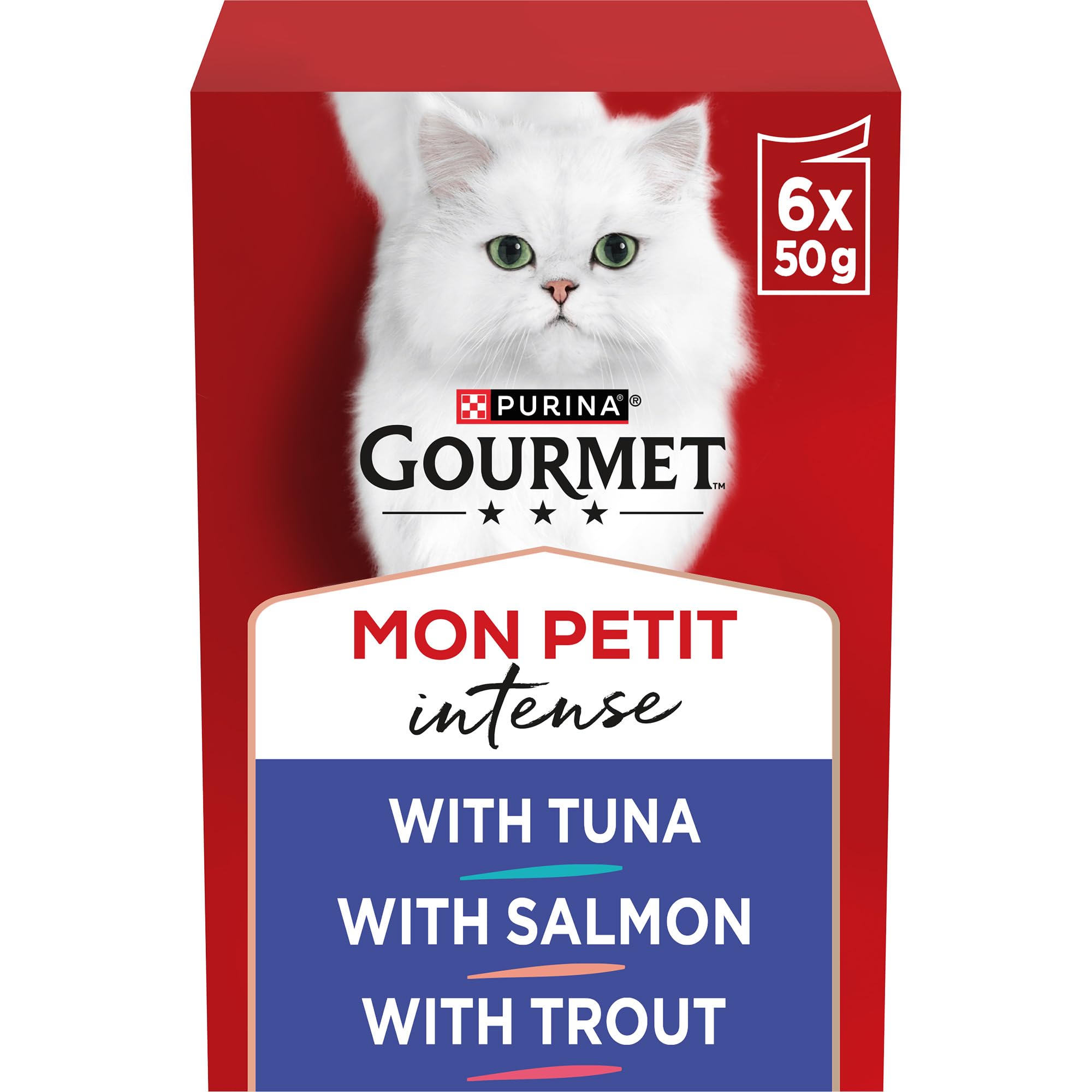 Gourmet Mon Petit Intense Fish Variety Tuna, Salmon, Trout Wet Cat Food 6X50g (P